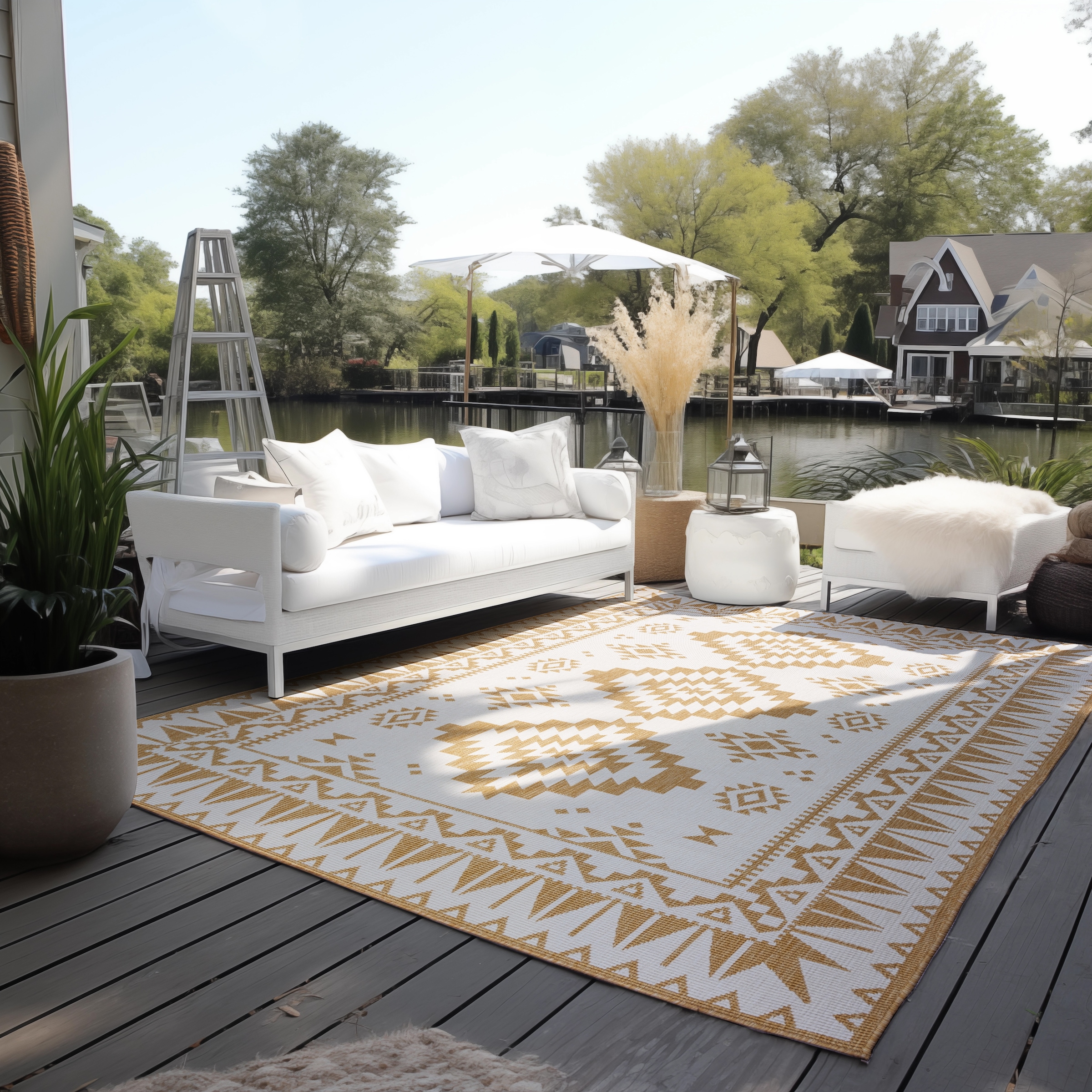 Teppich ELLE DECORATION "Dynamic, Wendeteppich", gelb (ocker), B:120cm H:5mm L:170cm, Polypropylen, Teppiche, Teppich, Flachgewebe, In-& Outdoor, Modern, wendbar, Balkon, Wohnzimmer, Außen