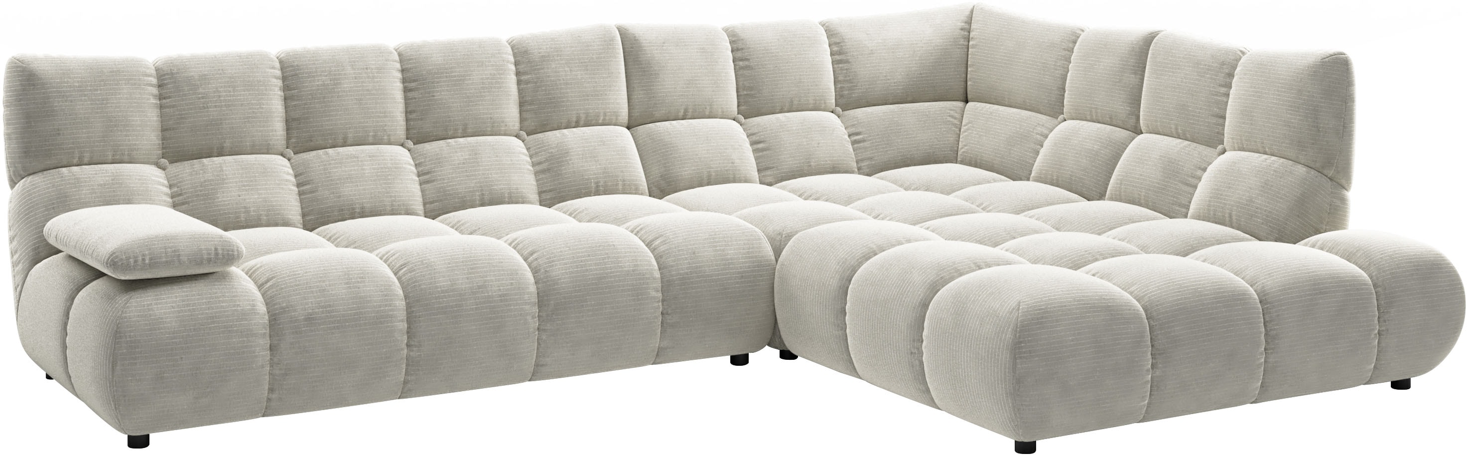 Home affaire Ecksofa "Cozy Bubble, mit klappbarer Armlehne, Breite 324 cm" mit eleganter Steppung, Rundumbezug & weicher Polsterung