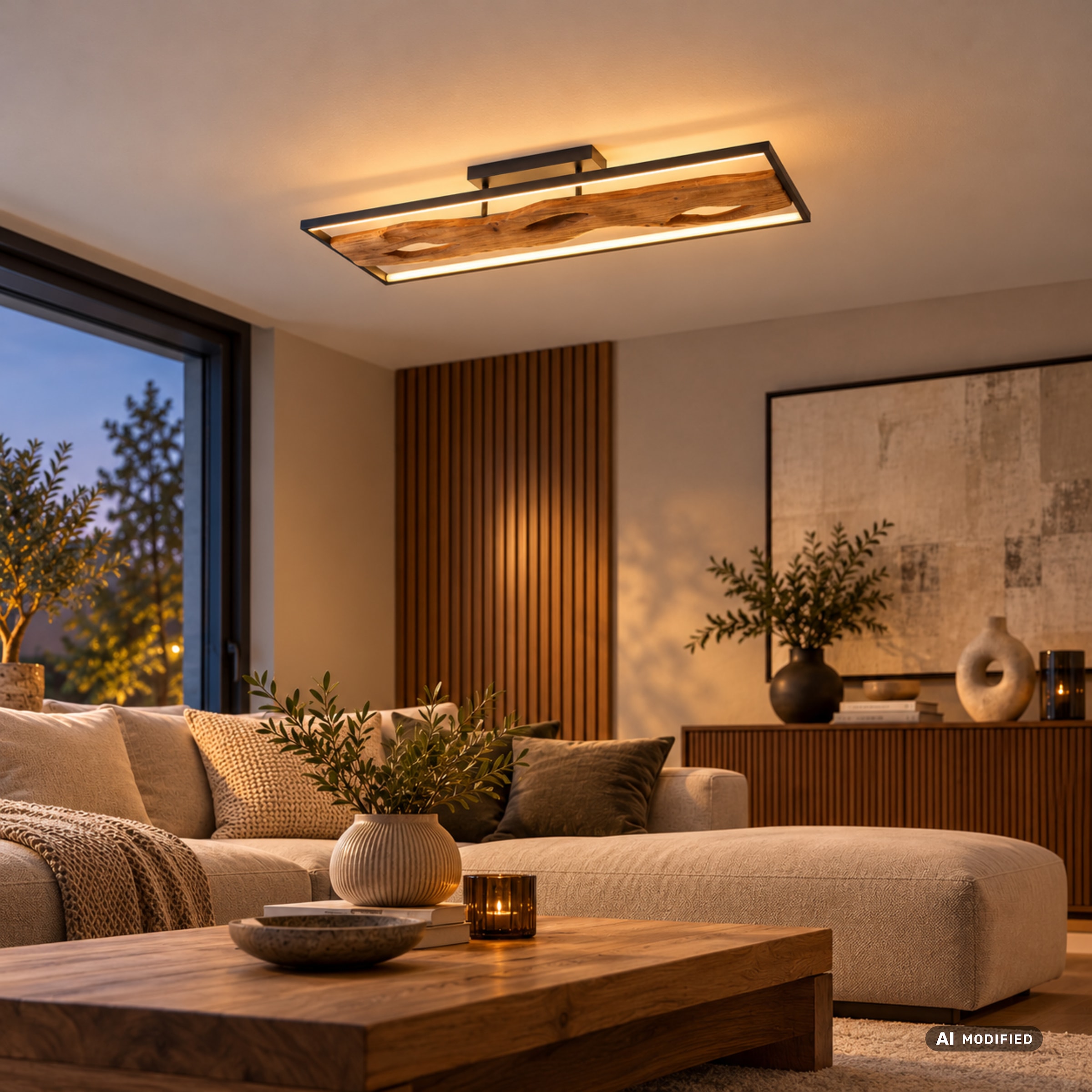 Brilliant LED Deckenleuchte »Chaumont« LED-Board 1 Stk. Warmweiß LED Deckenlampe, 100x14x30 cm, 6600 lm 3000 K, Metall/Holz/Kunststoff