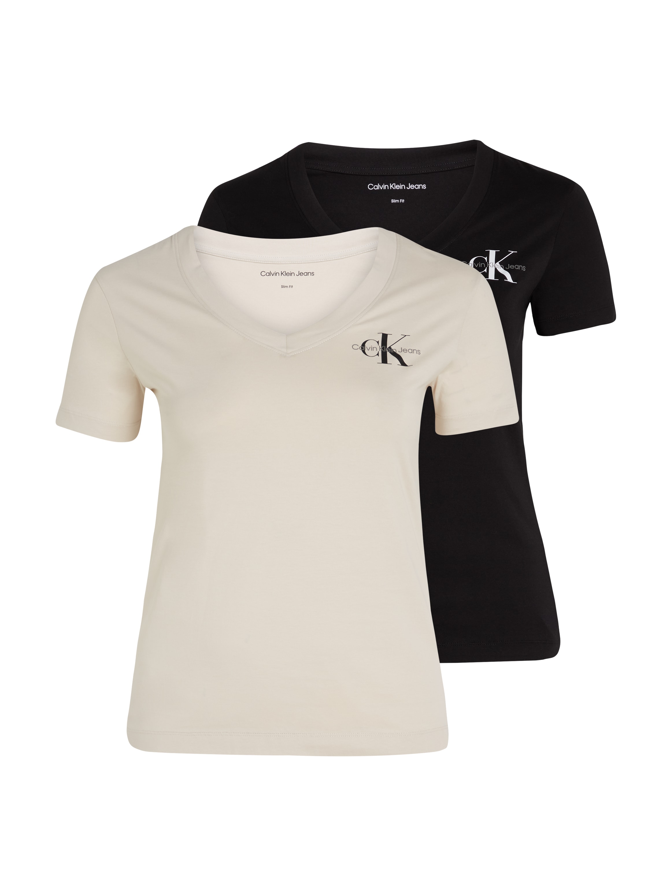 Calvin Klein Jeans Plus T-Shirt »PLUS 2-PACK MONOLOGO V-NECK TEE«, in Großen Größen, mit Logo-Print