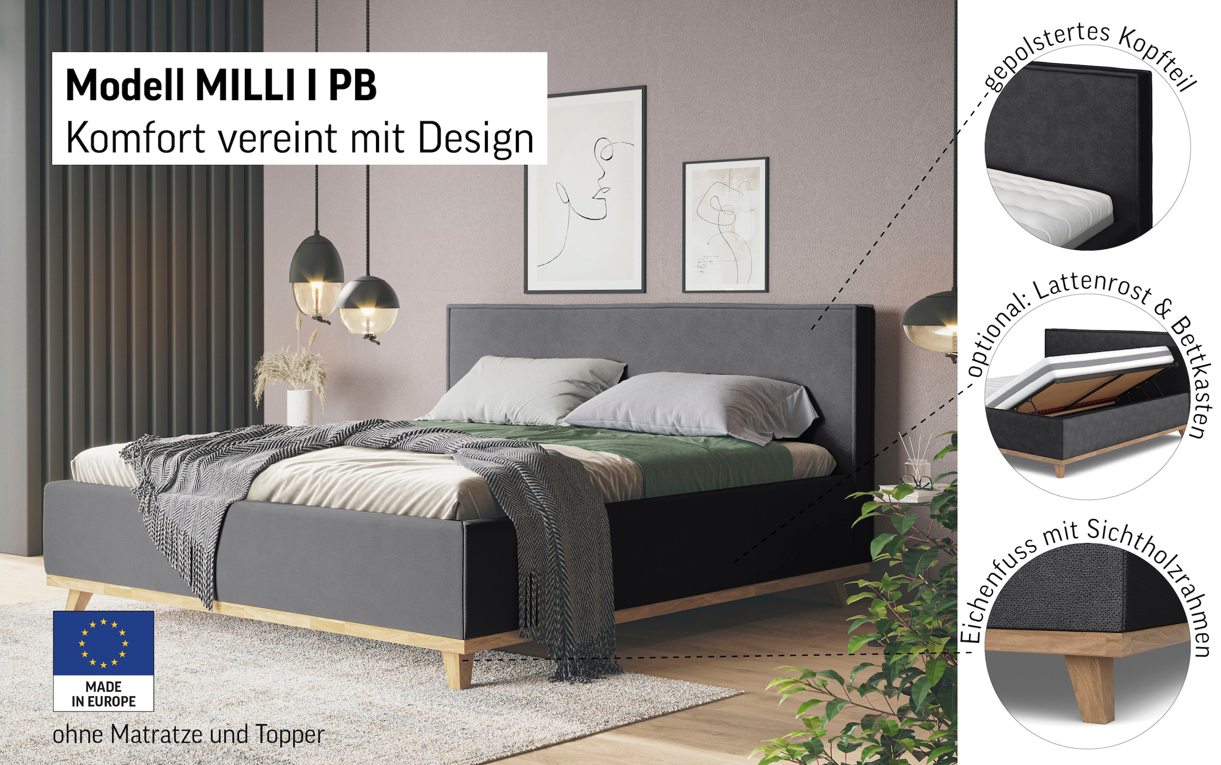 COTTA Polsterbett »MILLI I wahlweise mit Bettkasten« erhältlich in den Größen 160x200cm & 180x200cm
