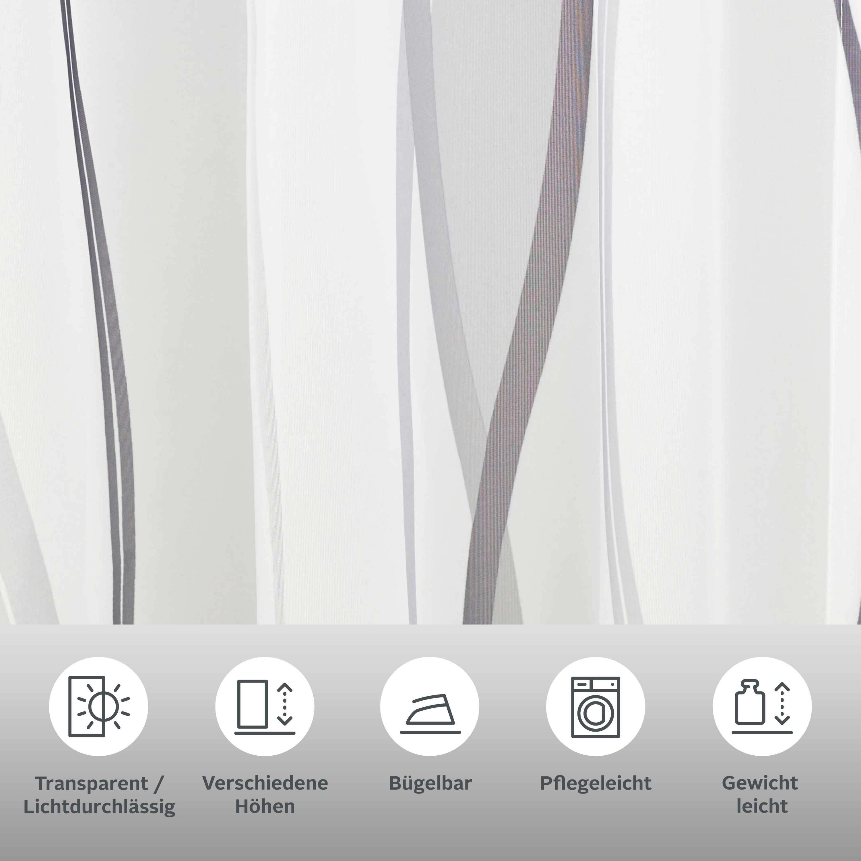 Thumbnail - my home Gardine "Dimona" Ösen 2 Stk. tlg. 2-er Set, transparent, Voile, Polyester, Wellen