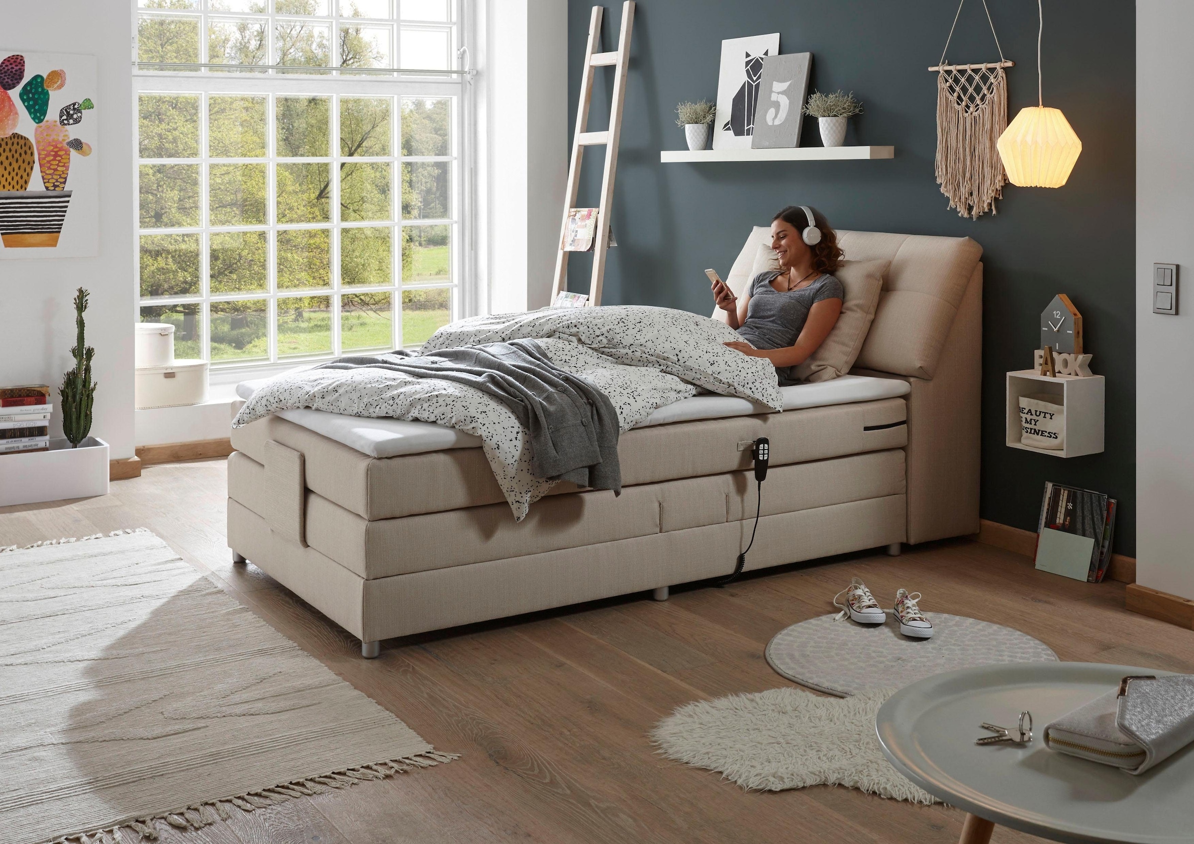 ED EXCITING DESIGN Boxspringbett »Concord«, inkl. Motor, Stauraum im Kopfteil und Topper