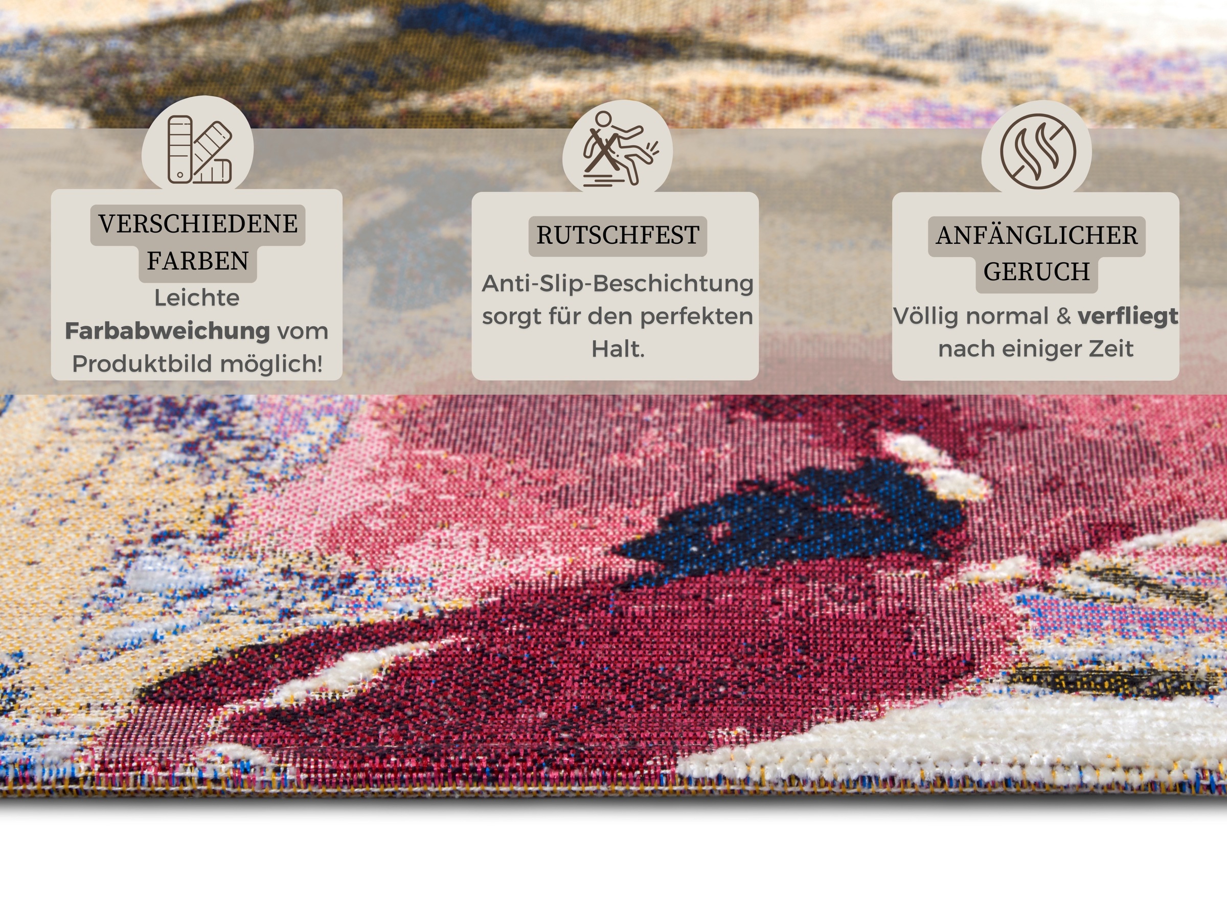 Teppich HANSE HOME "Atika", bunt, B:60cm H:5mm L:90cm, Polyester, Teppiche, Teppich, Floral, Kurzflor, pflegeleicht, Anti-Slip, Glanz, Wohnzimmer 3