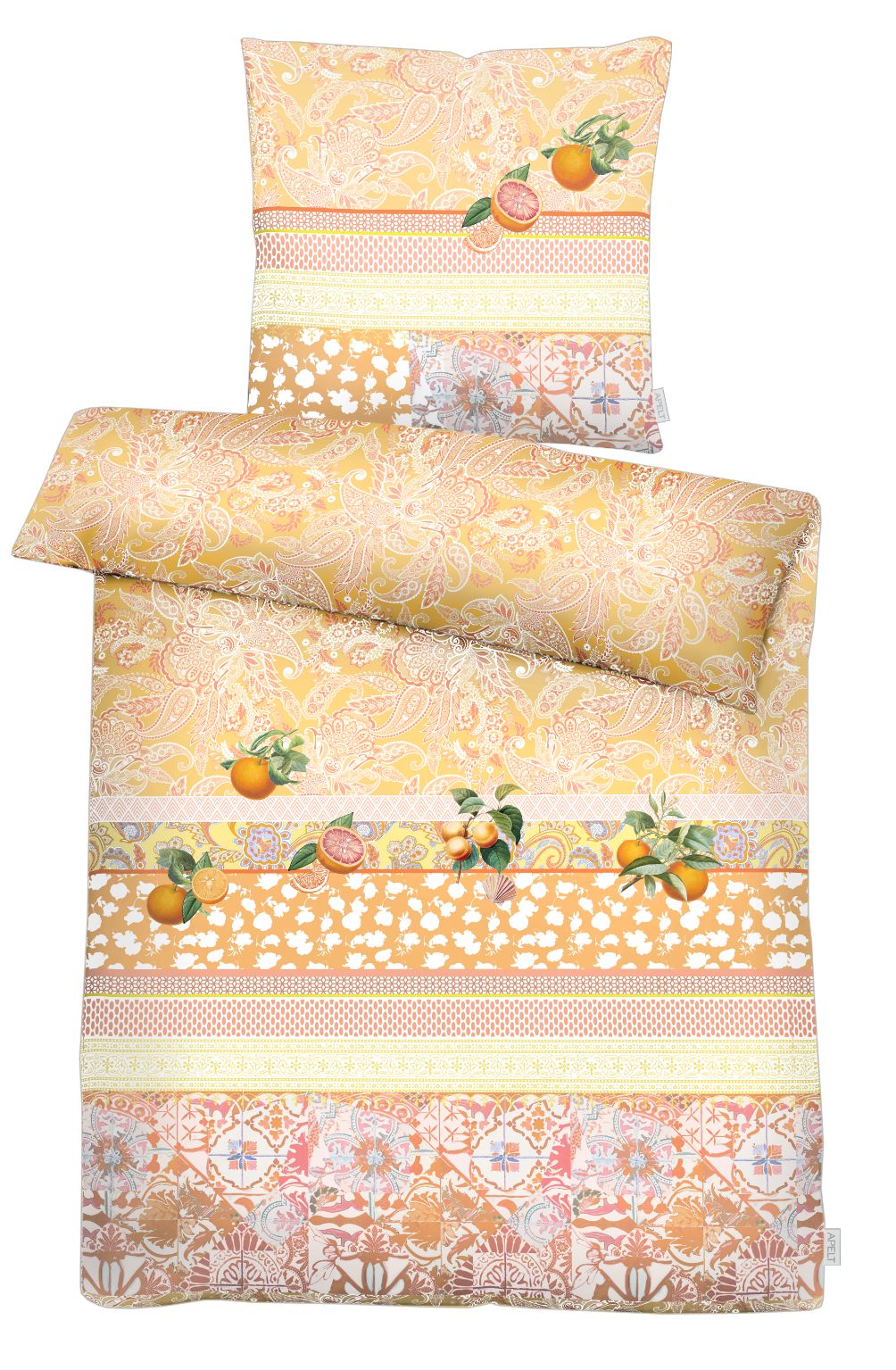 APELT Bettwäsche "Aurora" Paisley Design mit Streifen und Orangen