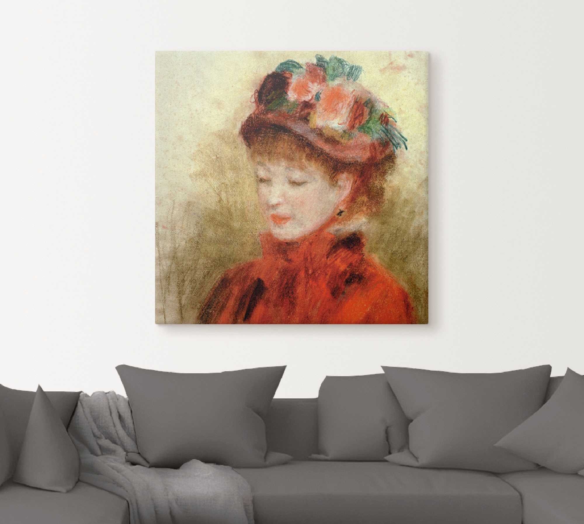 Artland Leinwandbild »Junge Frau mit Blumenhut«, Frau, (1 St.), auf Keilrahmen gespannt