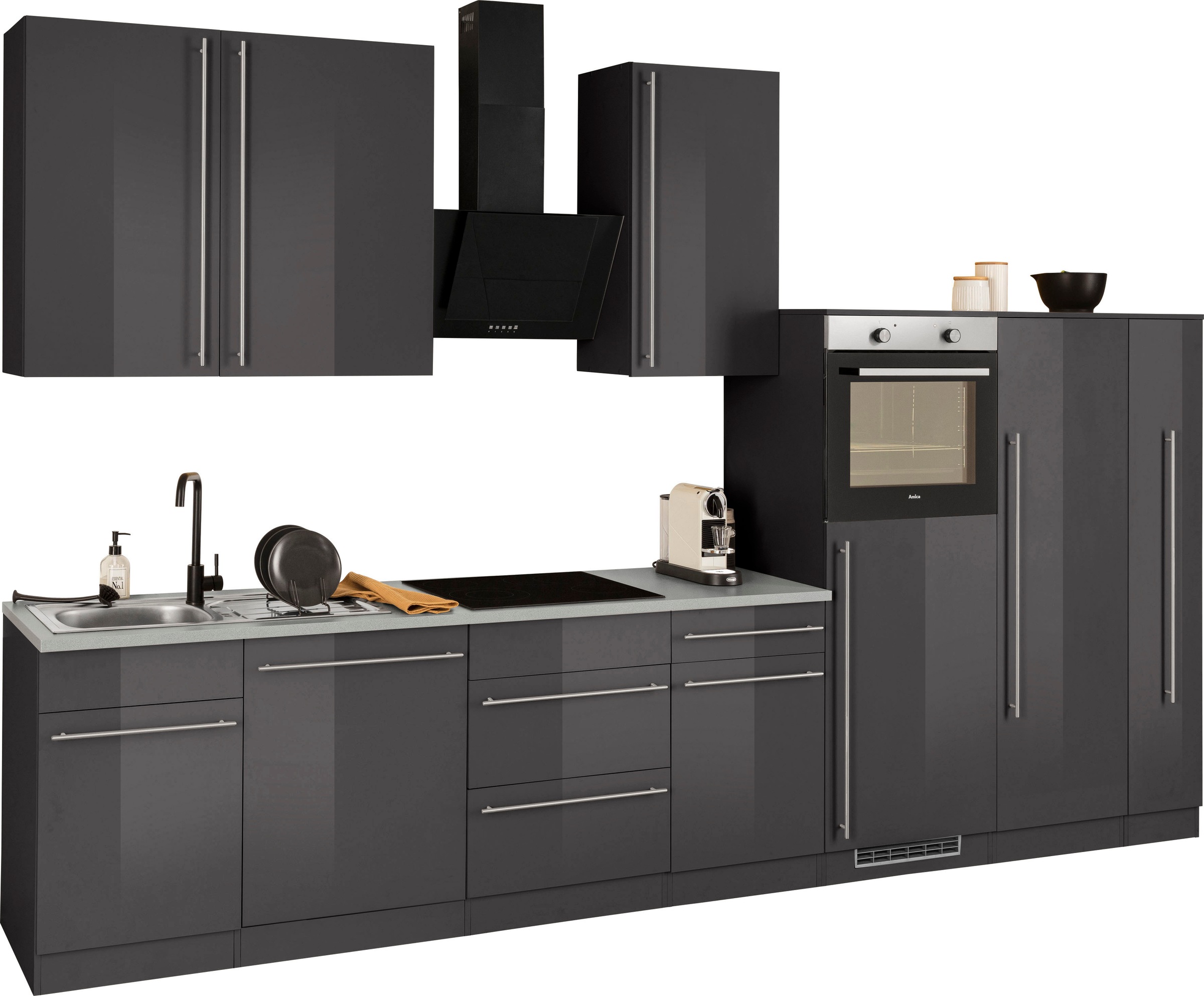 wiho Küchen Küchenzeile »Chicago«, mit E-Geräten, Breite 360 cm