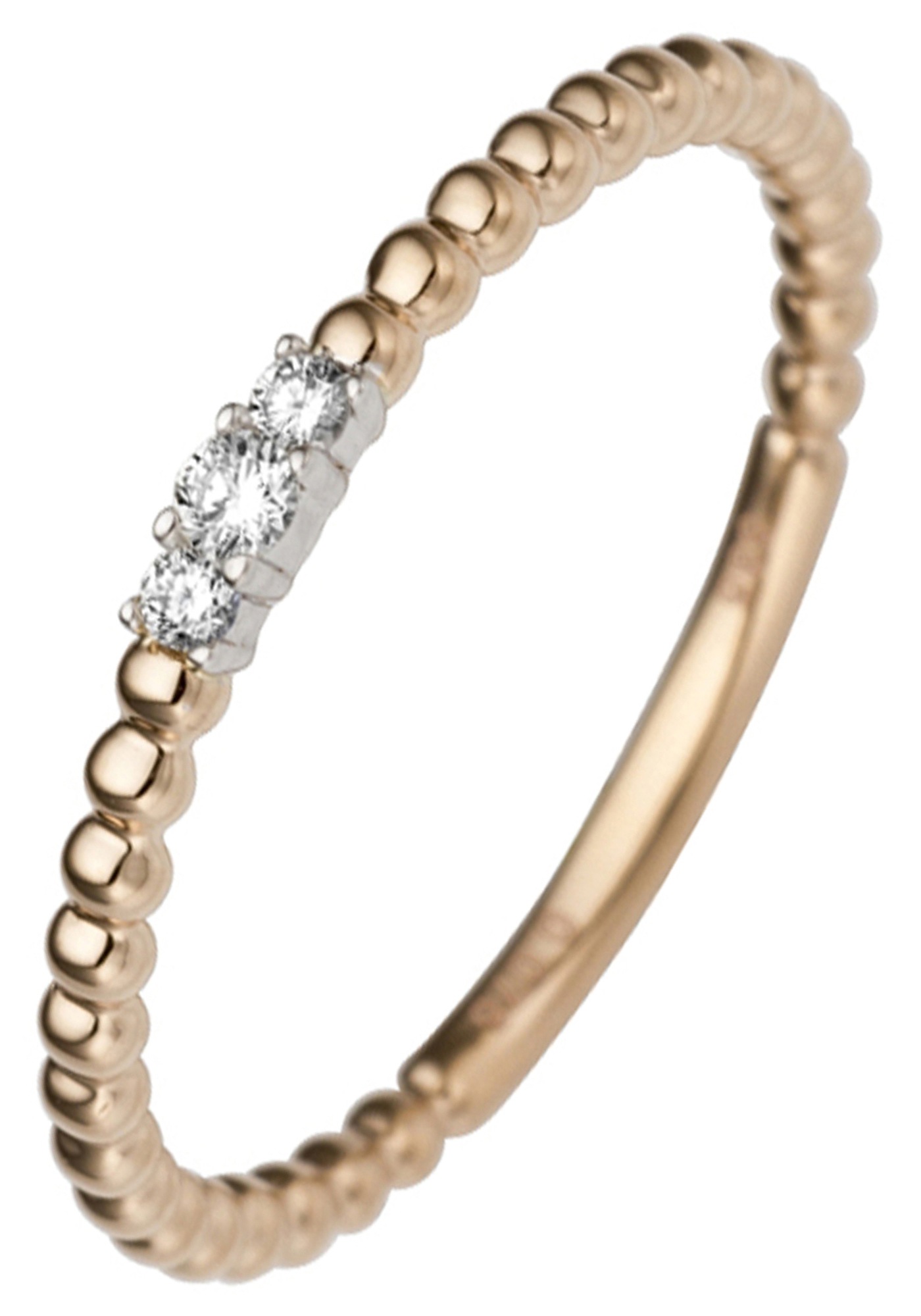 Diamantring JOBO "Ring Goldring schmal" Gr. 58, roségold 585, Fingerringe, Damen, 58, SI = kleine Einschlüsse, Diamanten Roségold 585 Weißgold 585, Diamanten, Roségold 585, Weißgold 585, Diamantring, 585 Gold bicolor mit 3 Diamanten