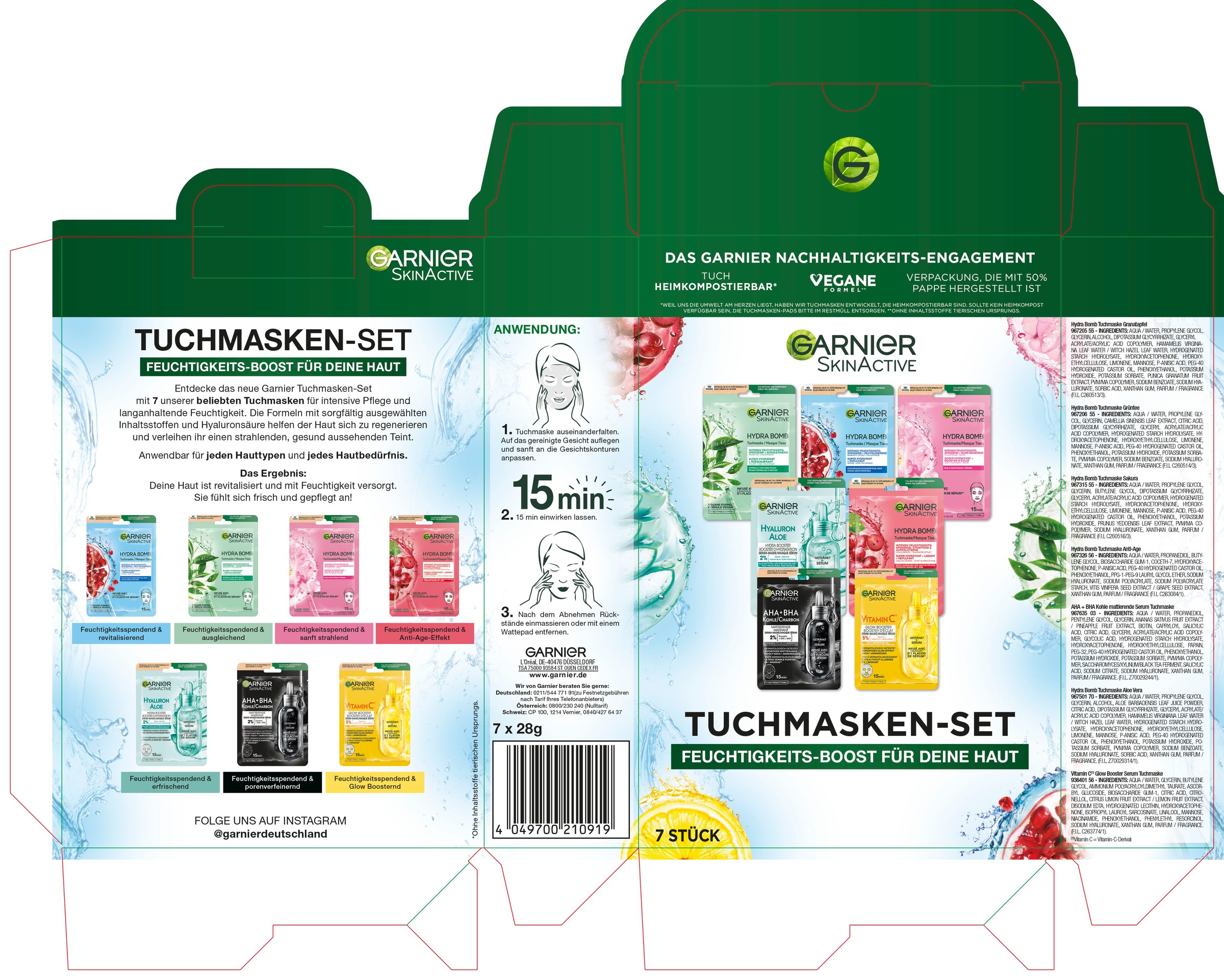 GARNIER Damen Tuchmaske "Garnier SkinActive Tuchmasken-Set", transparent, Hautpflegemittel, vielseitige Pflege durch sieben verschiedene Tuchmasken