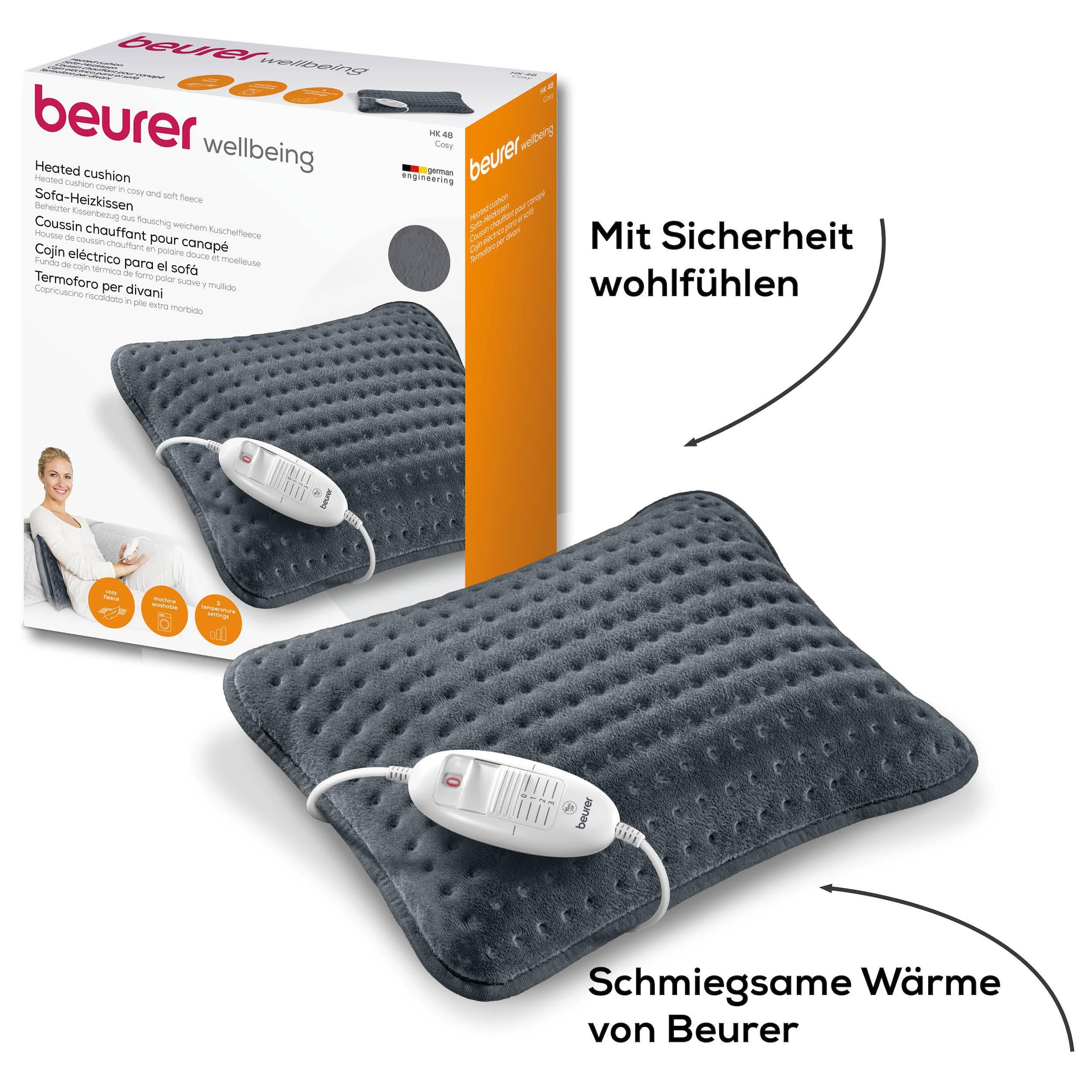 BEURER Sofaheizkissen »HK 48, flauschig weiches Material in Sofakissen-Optiky«, (3 tlg.), Waschbarer Bezug, 3 Temperaturstufen, Wendekissen