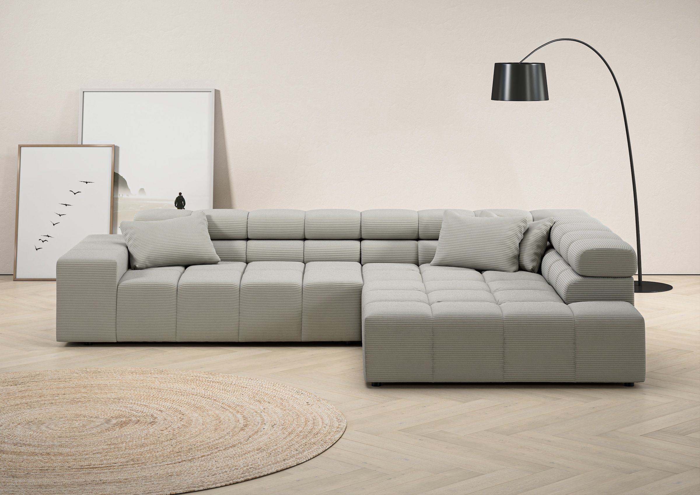 Ecksofa »Ancona incl. Kopfteilverstellung, Zierkissen Breite 319cm, L-Form«, wahlweise...