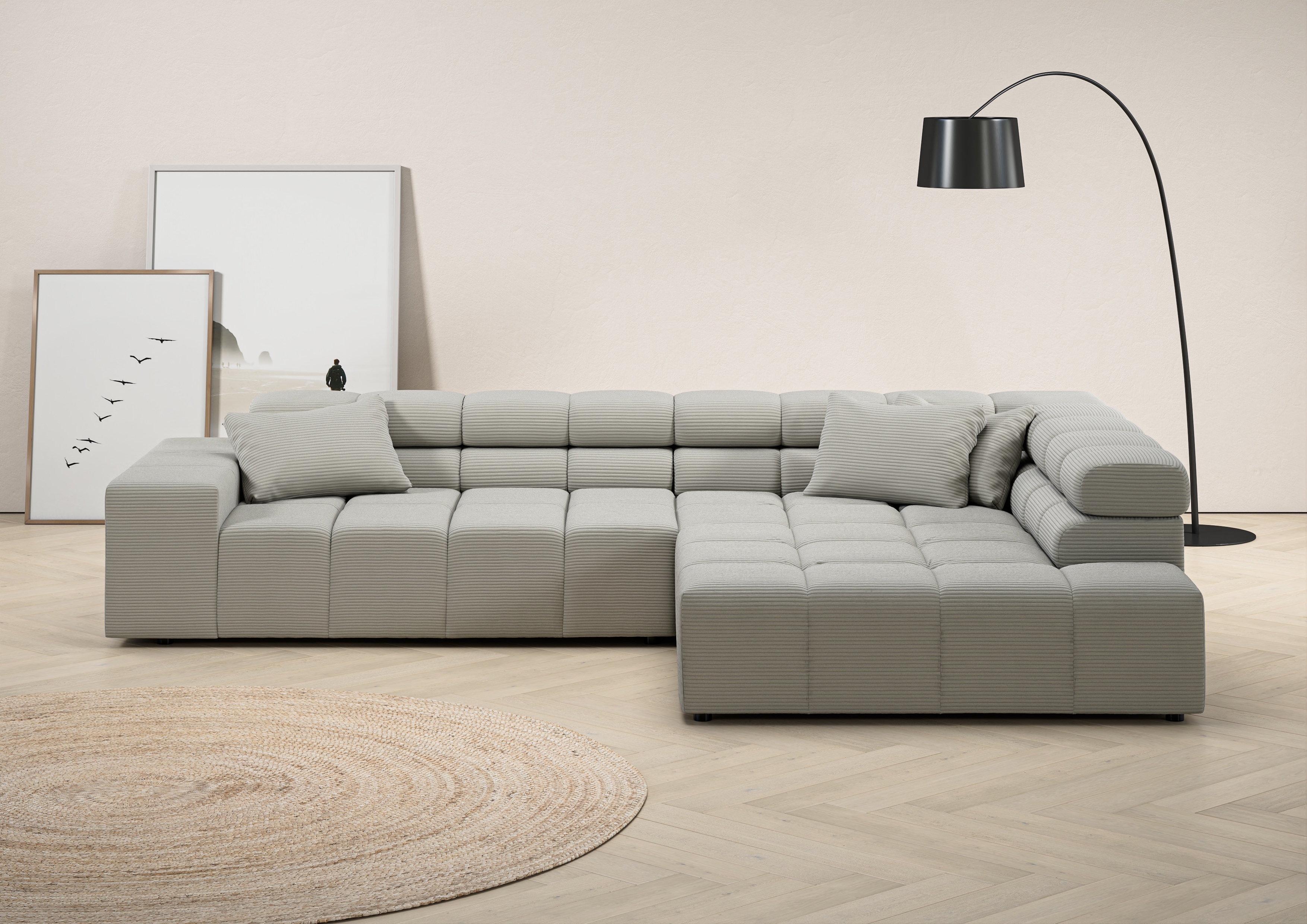 Home affaire Ecksofa "Ancona, Ecksofa, incl. Kopfteilverstellung, Breite 319 cm, L-Form" wahlweise motorische Sitztiefenverstellung, auch in Cord + Easy Care