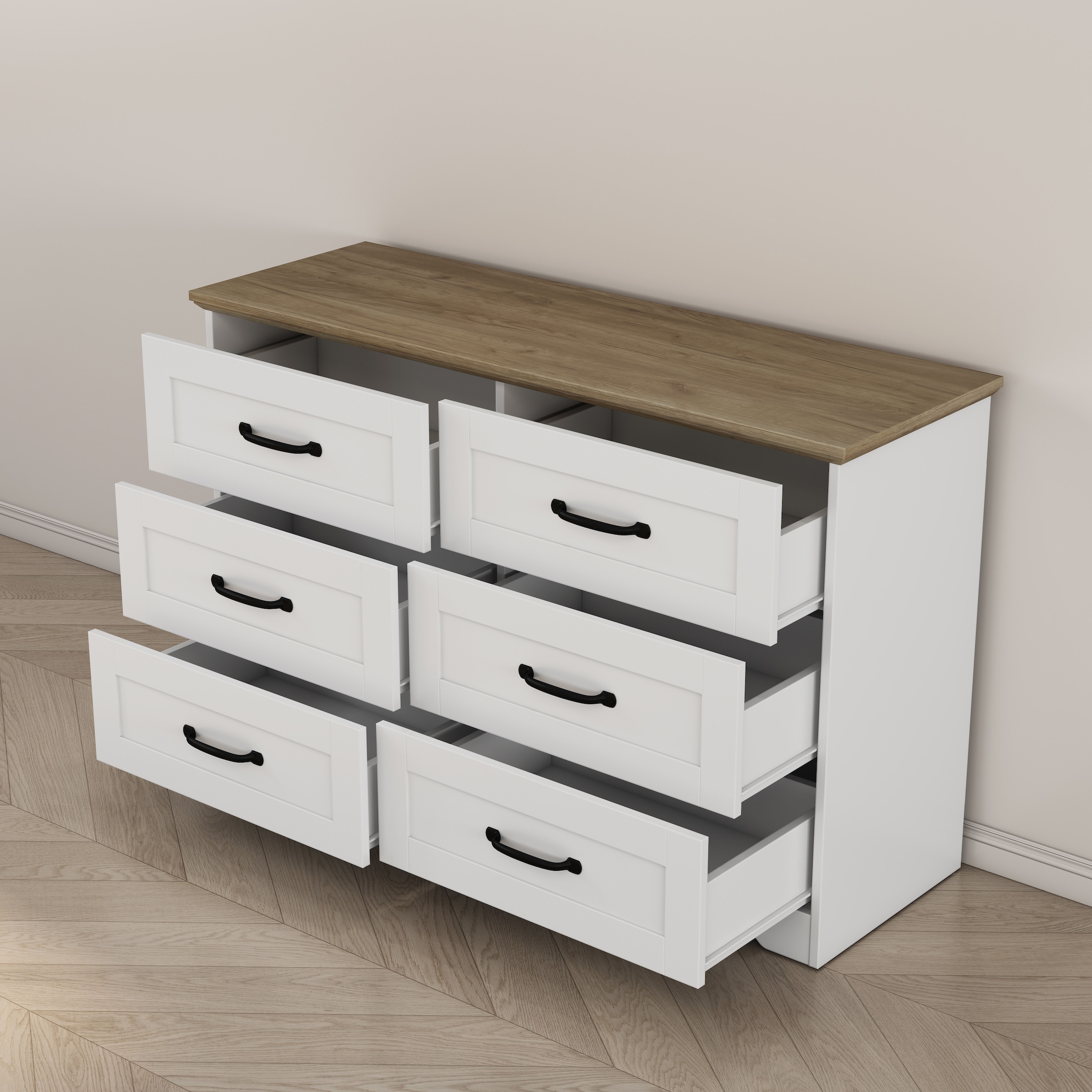 OTTO home Schubkastenkommode »Emmilia Sideboard Schubladenschrank Wäscheschrank im Landhaus Design« Scandi Design mit 6 Schubladen für viel Stauraum im Schlafzimmer,  Schrankkommode in hochwertiger Qualität