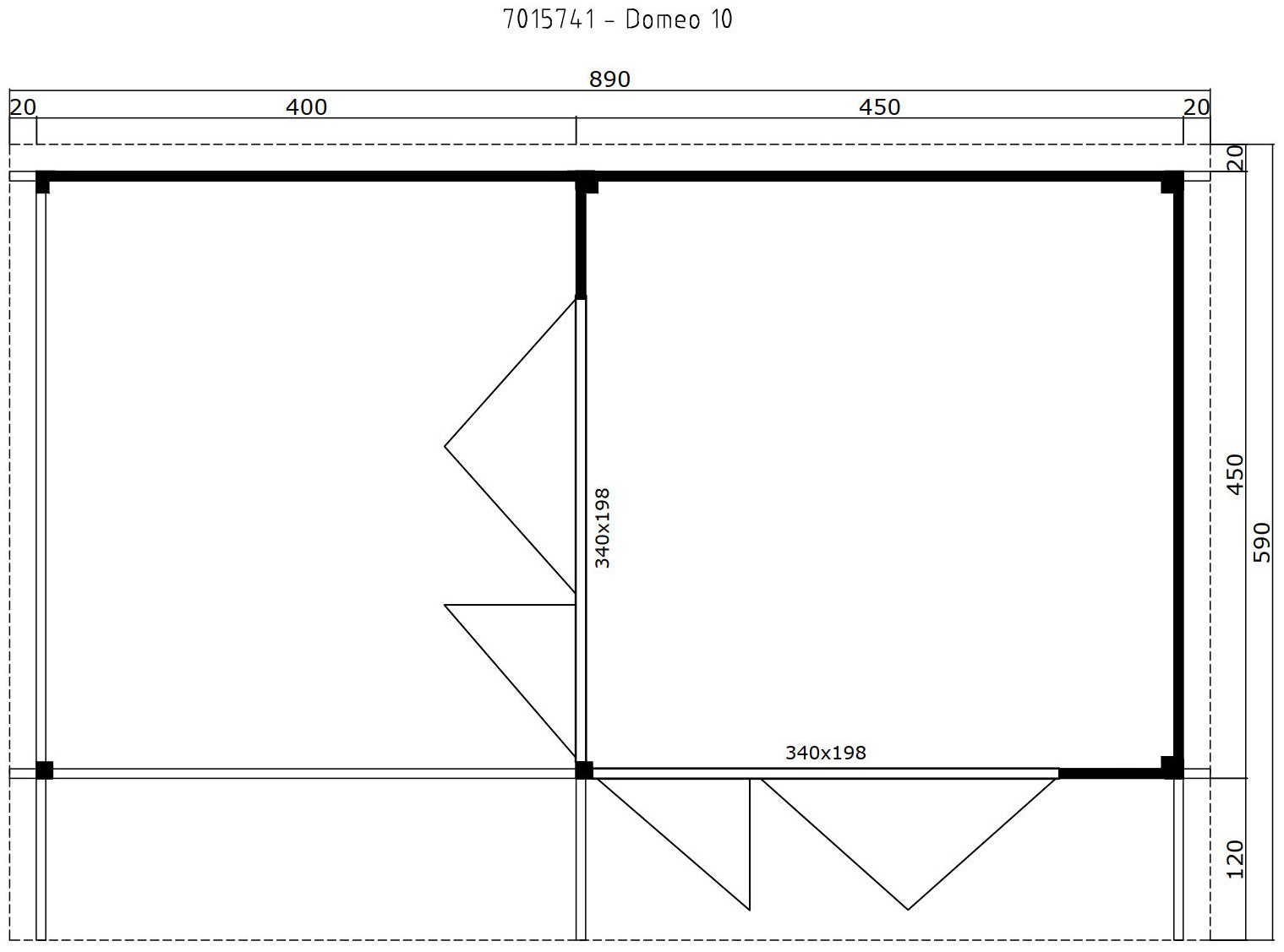 LASITA MAJA sodo namelis »DOMEO 10 CARBONGRAU/ANTHRAZIT« (Set) su priestatas Fundamentmass 4000+4500 x 4500 Carbongrau