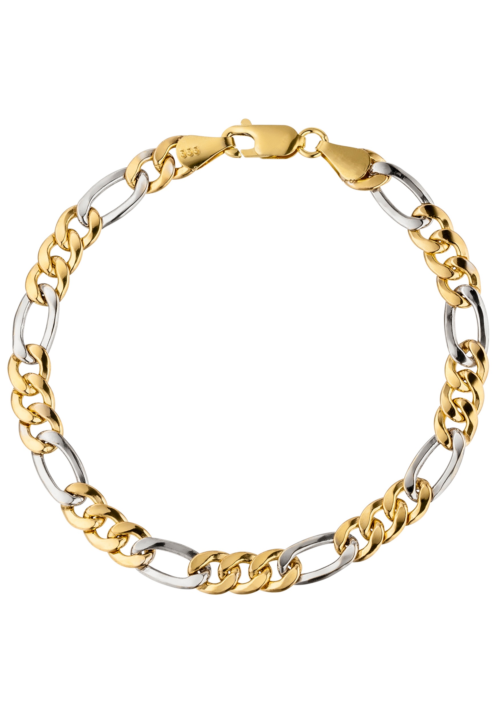 Goldarmband JOBO, gold (gelbgold 333), Armbänder, Damen, 19cm, Gelbgold 333 Weißgold 333, Gelbgold 333, Weißgold 333, Goldarmband, Figaroarmband 333
