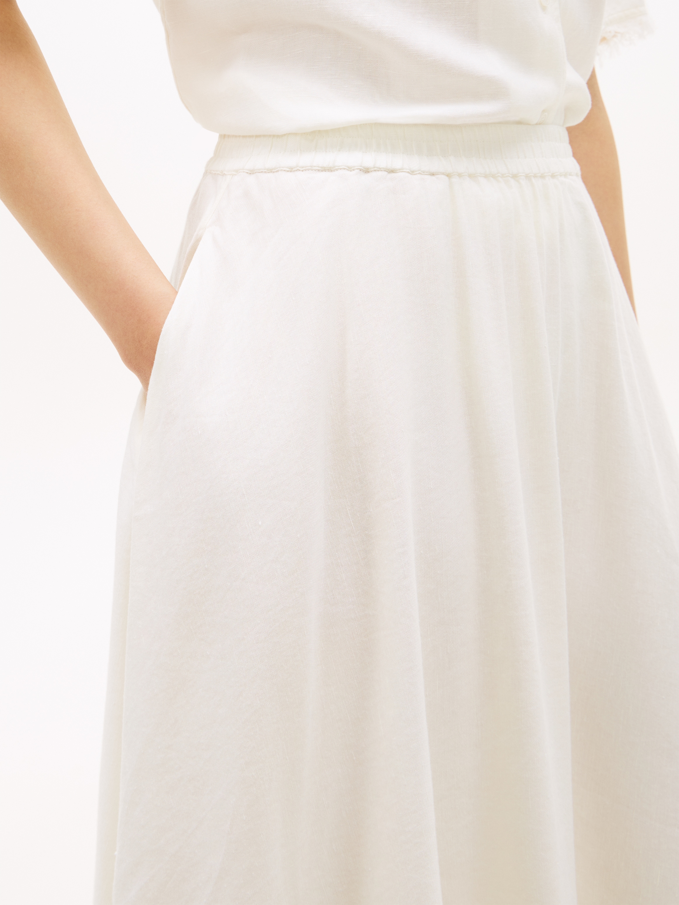 Tommy Hilfiger A-Linien-Rock »VIS/LINEN VOLUME MIDI SKIRT« Leinen-Mix mit feinen Falten, Relaxed Fit