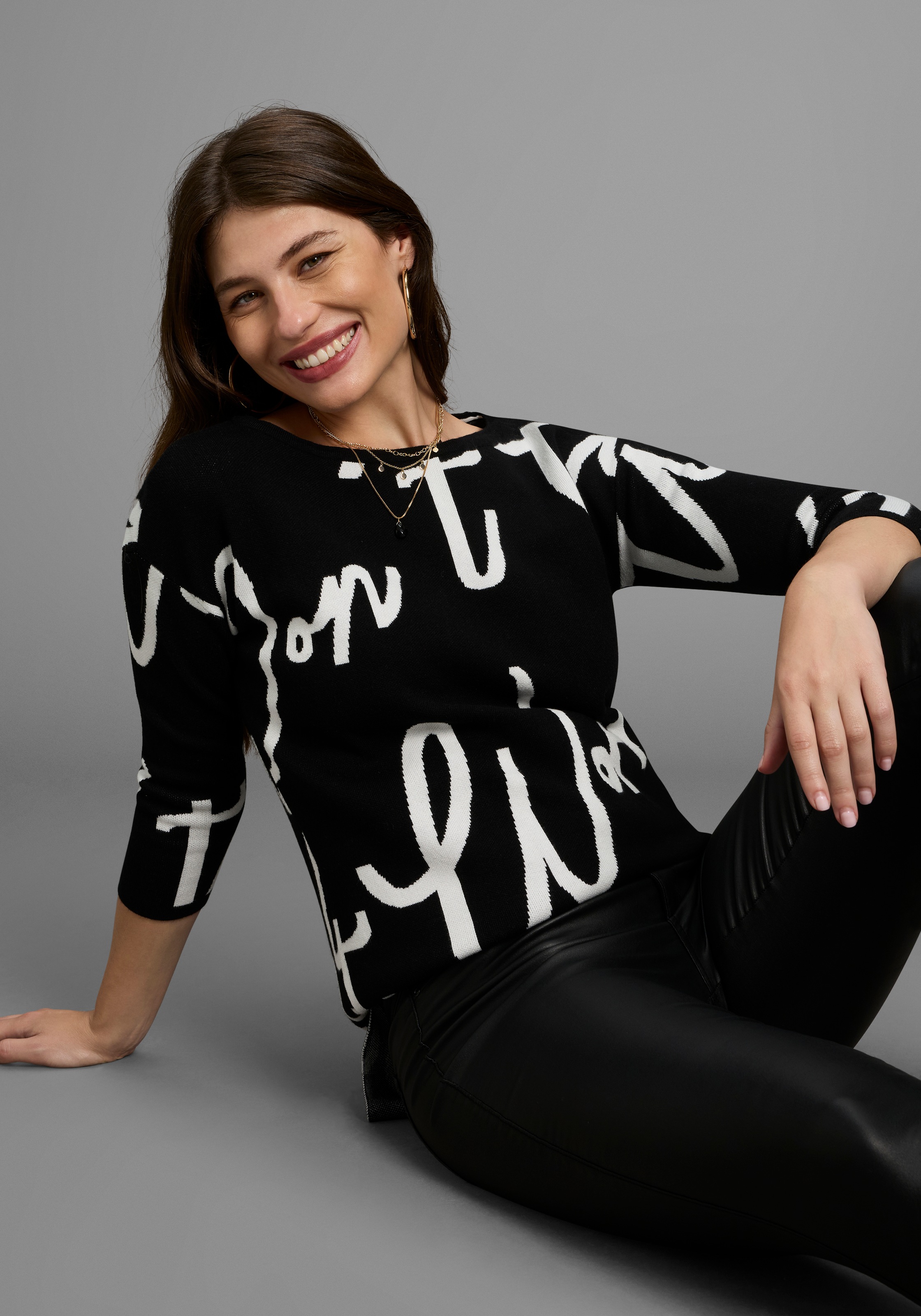 Laura Scott Jacquardpullover Feinstrickpullover mit femininem Lettering günstig online kaufen