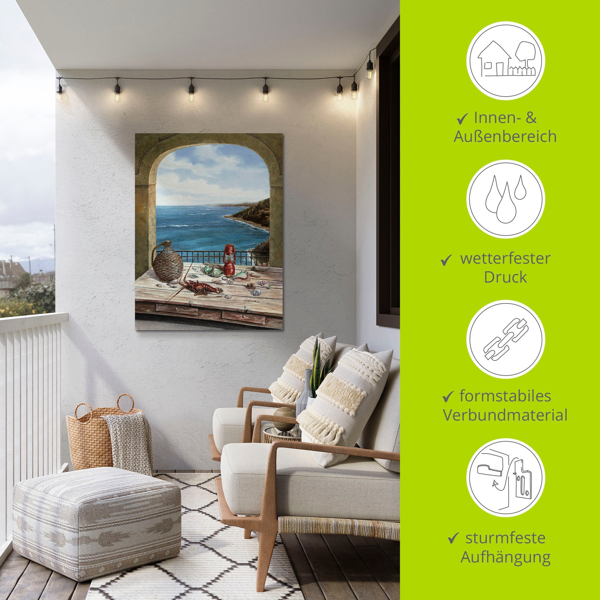 Artland Wandbild »Stillleben am Meer«, Fensterblick, (1 St.), als Alubild, Outdoorbild, Leinwandbild, Poster, Wandaufkleber