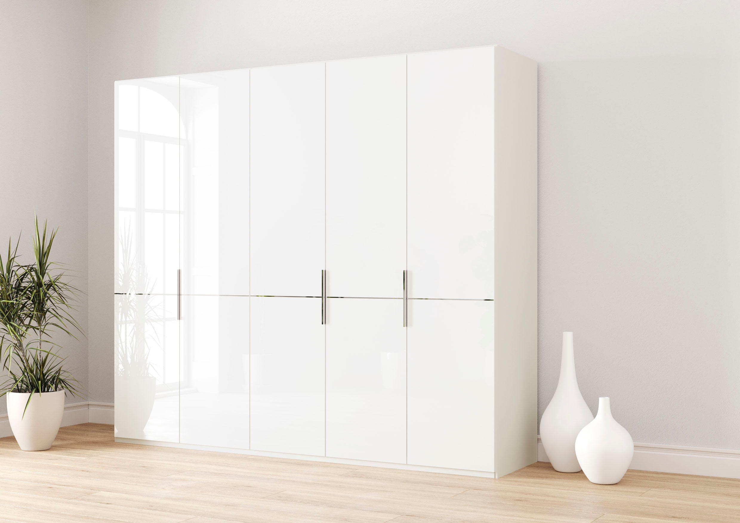 Musterring Kleiderschrank "Imola W" Einlegeböden und Kleiderstangen,mit Glastüren und Aufleistung in Chrom