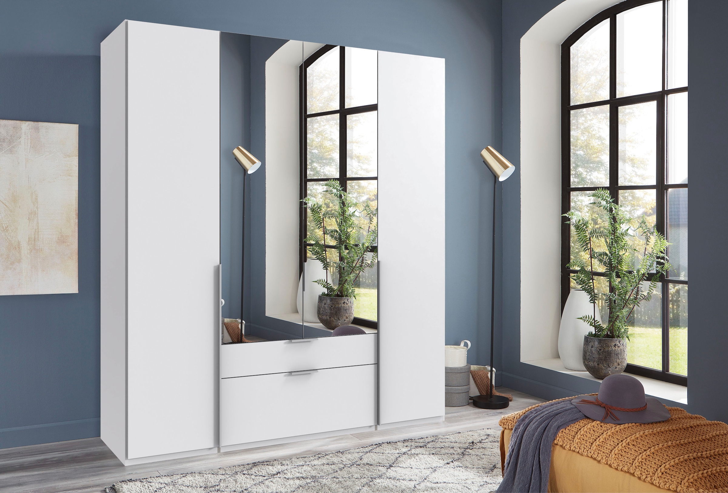 Wimex Drehtürenschrank »Mugano, 135 oder 180cm breit, 208 oder 236cm hoch, Made in Germany«, (mit langen Griffstangen aus Metall), wahlweise mit oder ohne Spiegel, mit Schubladen