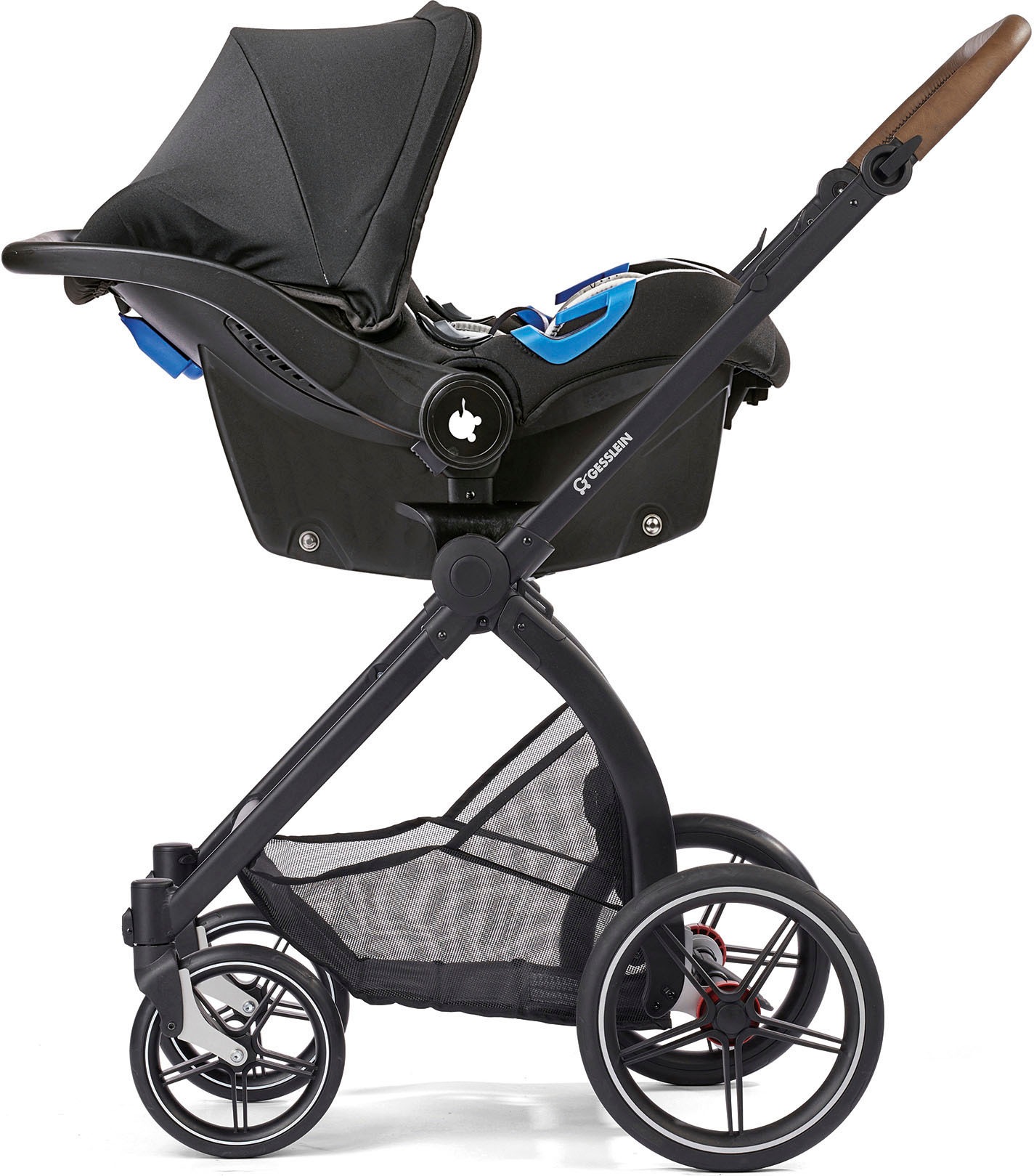 Gesslein Kombi-Kinderwagen »FX4 Soft+ mit Aufsatz Style, schwarz/cognac«, mit Babywanne C3 und Babyschalenadapter