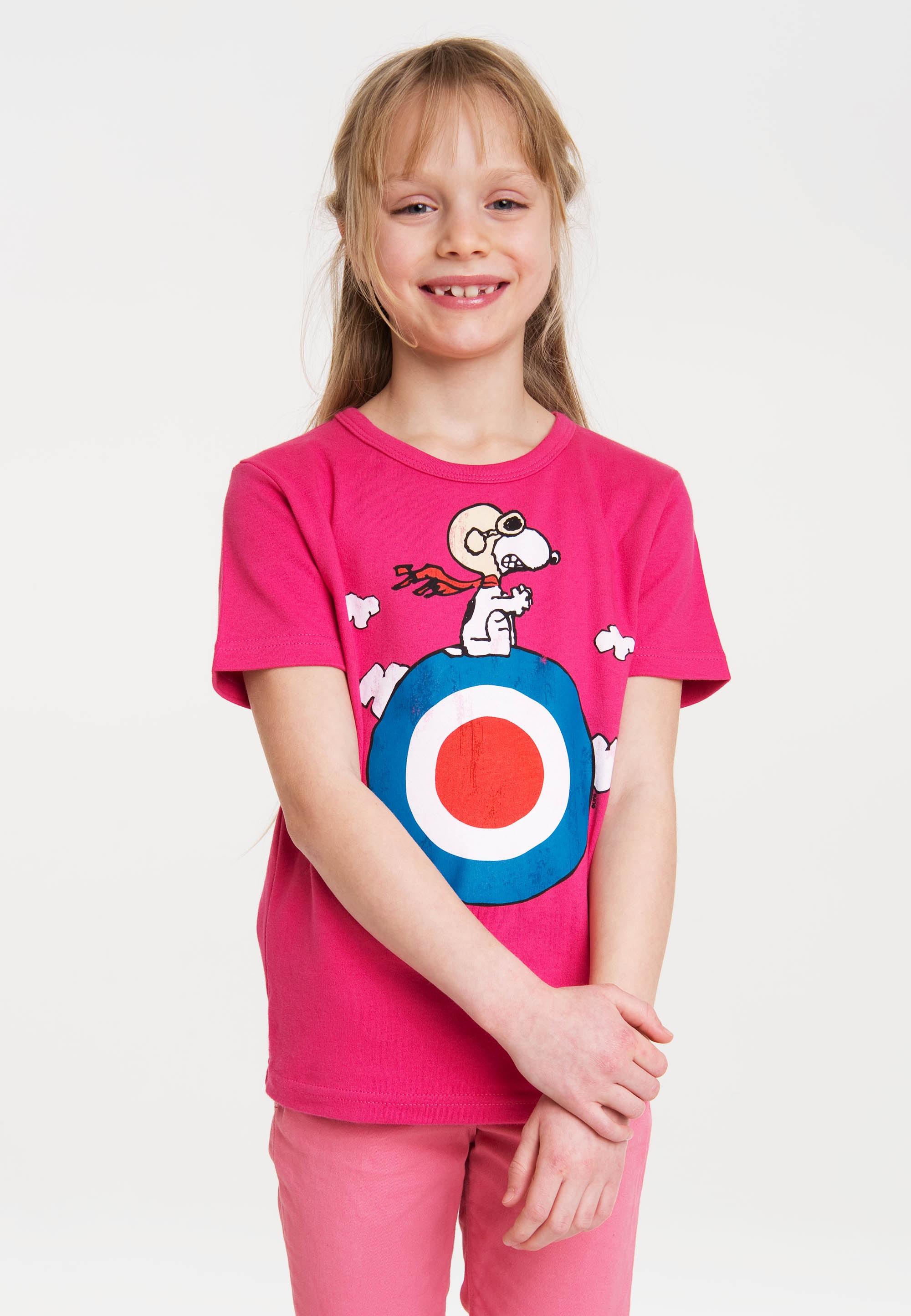 T-Shirt LOGOSHIRT "Snoopy - Target", Mädchen, Gr. 92/98, pink, 100% Baumwolle, bedruckt, normal, Rundhals, Shirts T-Shirt, mit lizenziertem Originaldesign