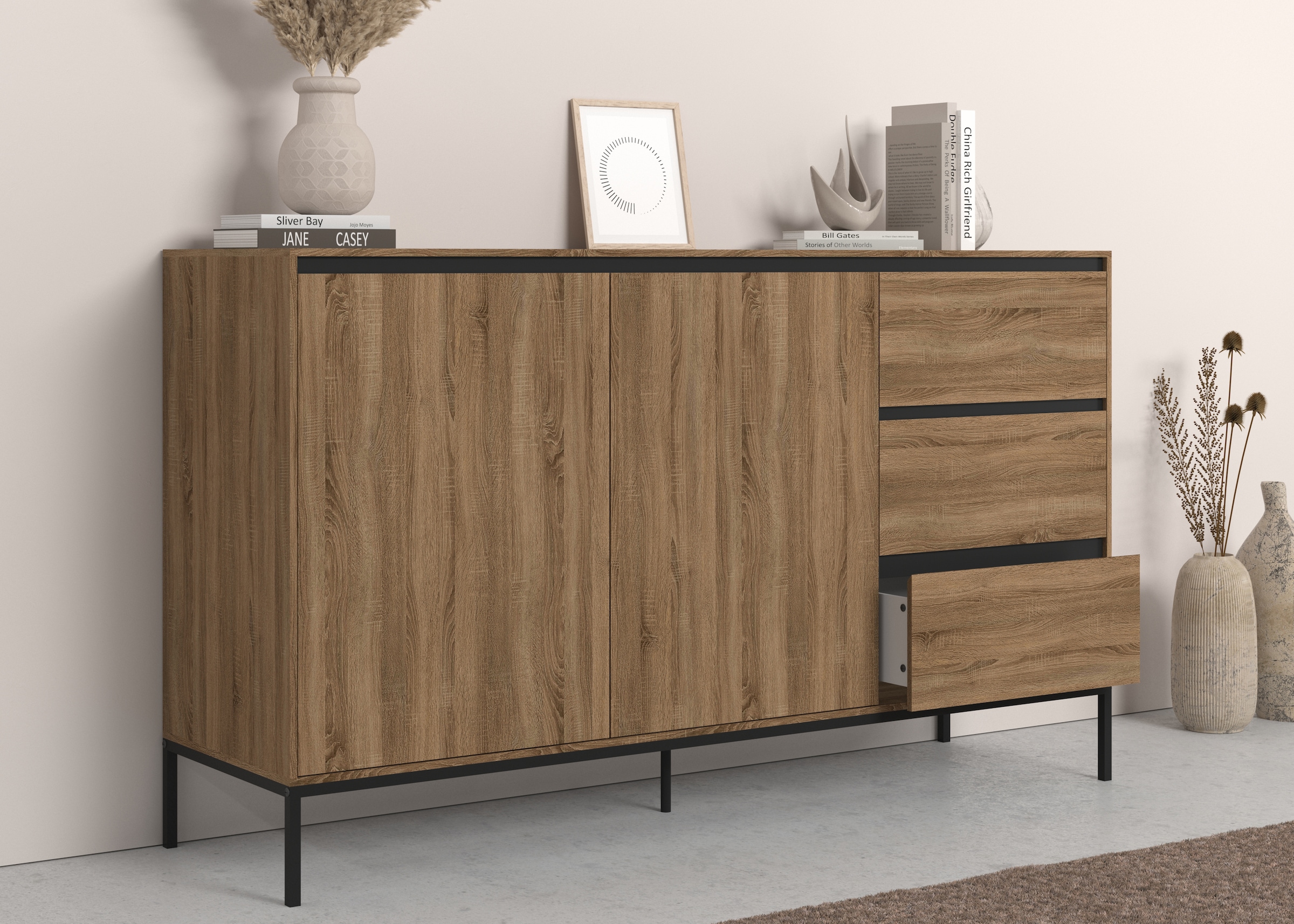 OTTO home Sideboard "Bari" Kommode mit 2 Türen und 3 Schubkästen, Breite 14 günstig online kaufen