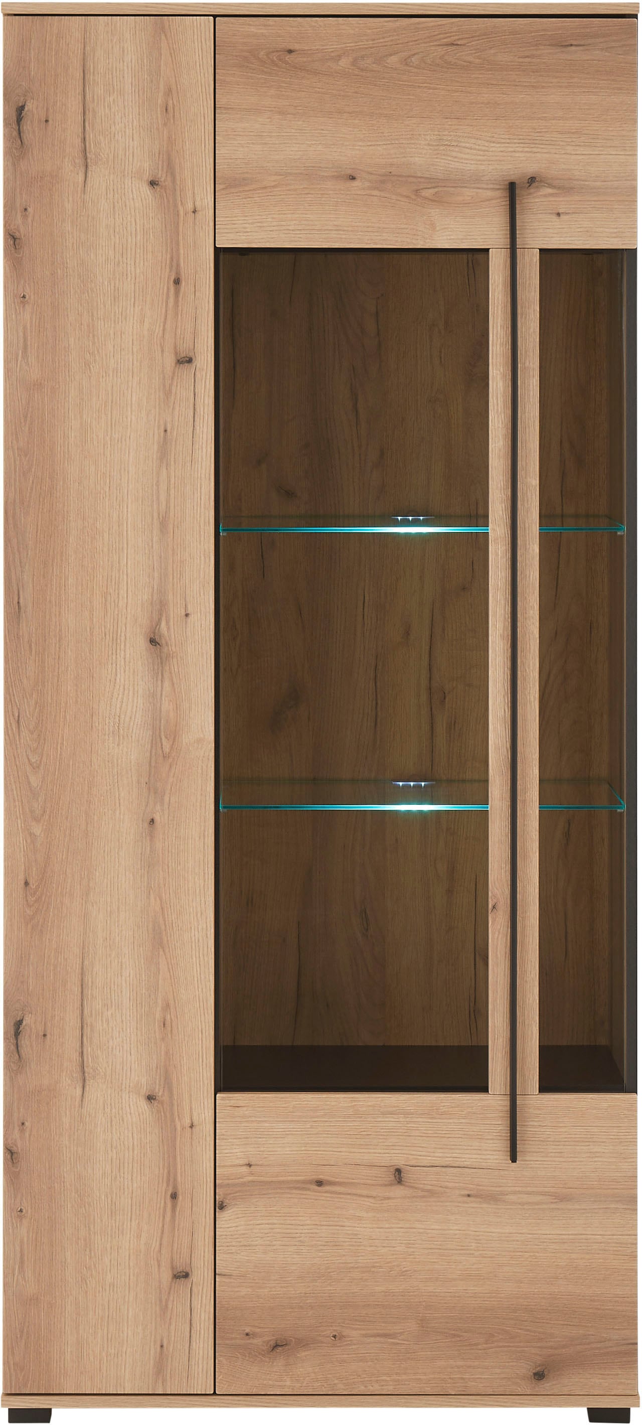 INOSIGN Vitrine »Cantara, Vitrinenschrank in Eiche Evoke oder weiß, Standvitrine«, schwarzer Stangengriff, ausreichend Stauraum, vielseitig einsetzbar