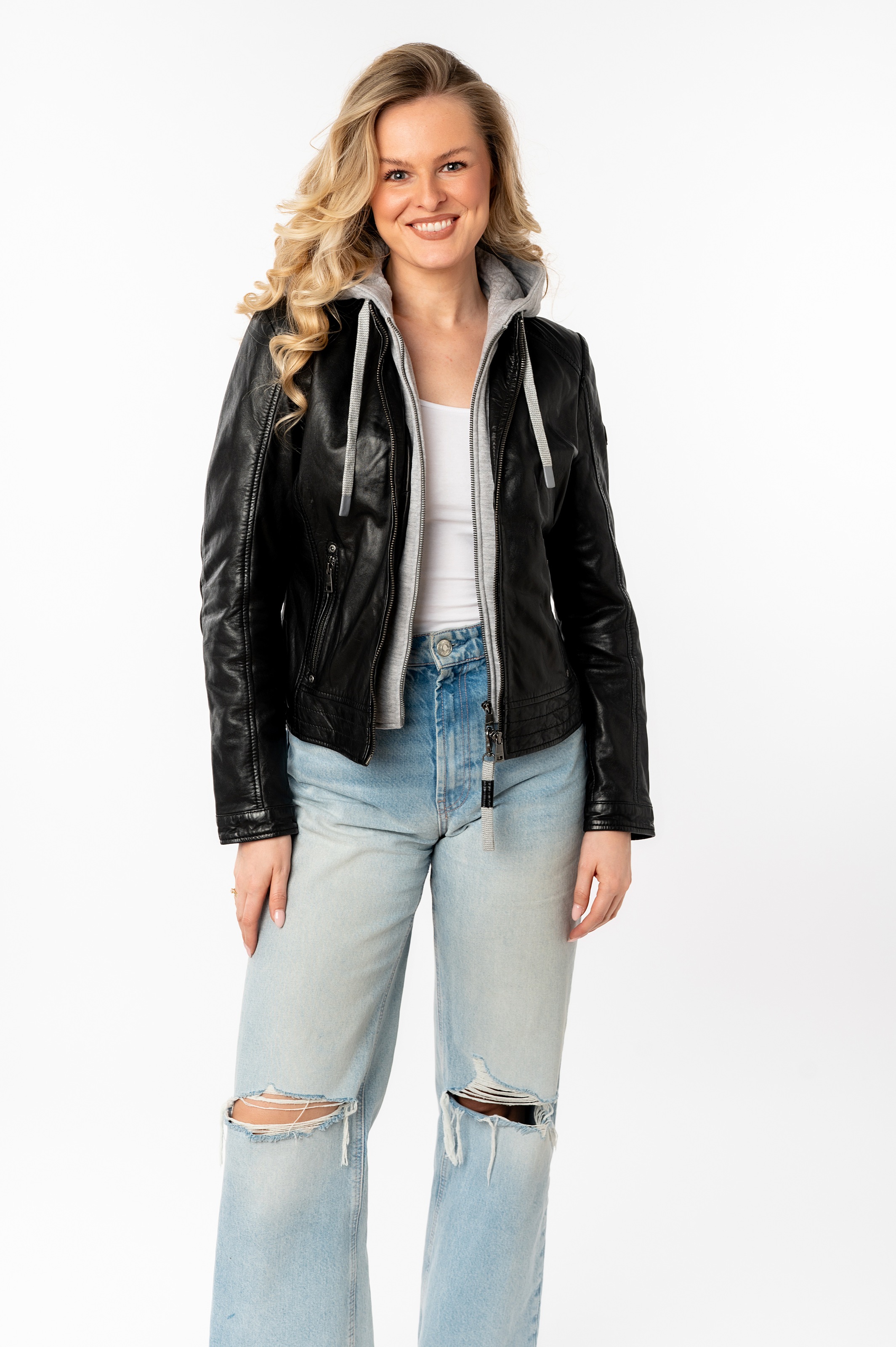 Mauritius Lederjacke "MWAleni", mit Kapuze, mit Jerseykapuze und Stehkragen günstig online kaufen