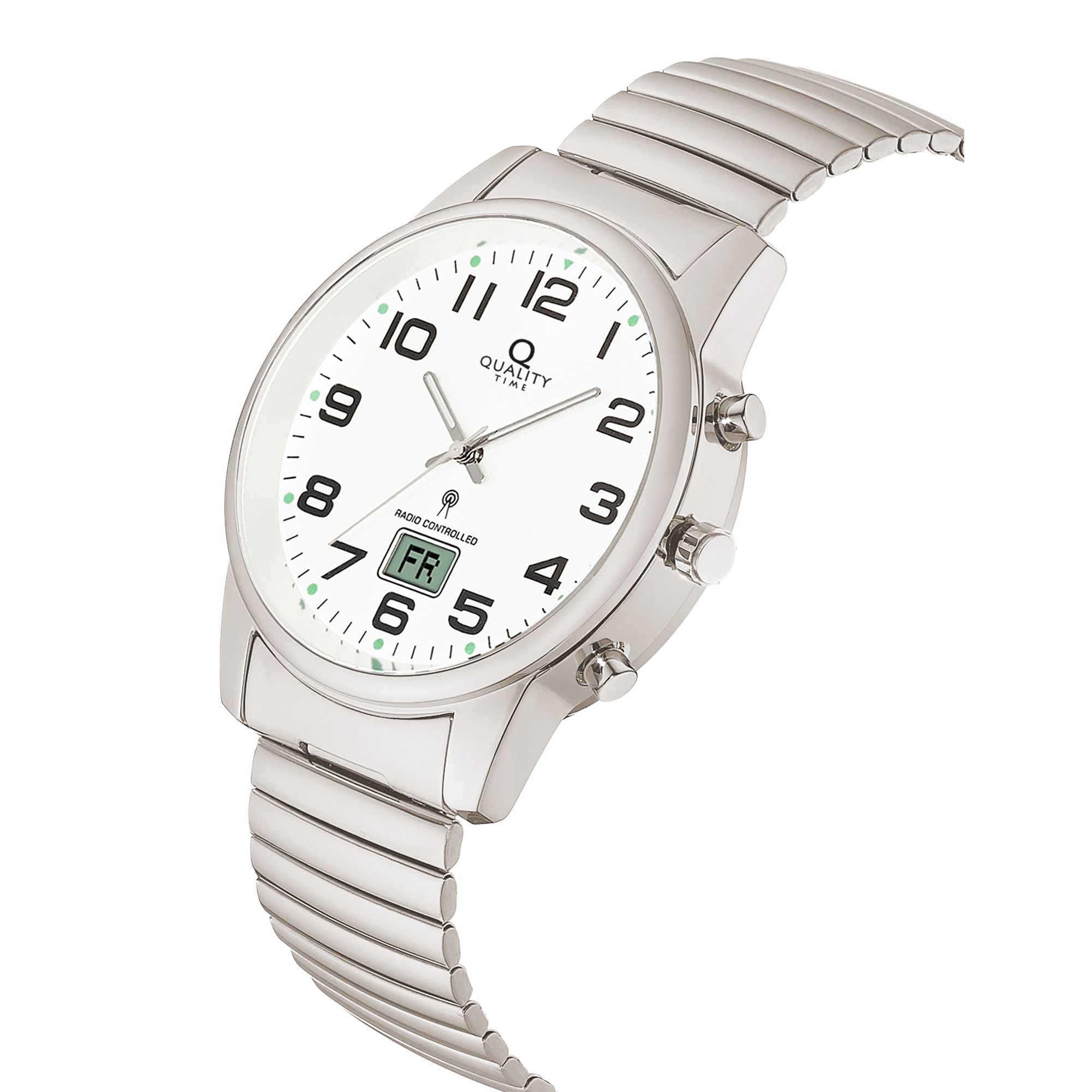 QUALITY TIME Funkuhr Quarzuhr, Armbanduhr, Herrenuhr, Edelstahlarmband, analog, digital