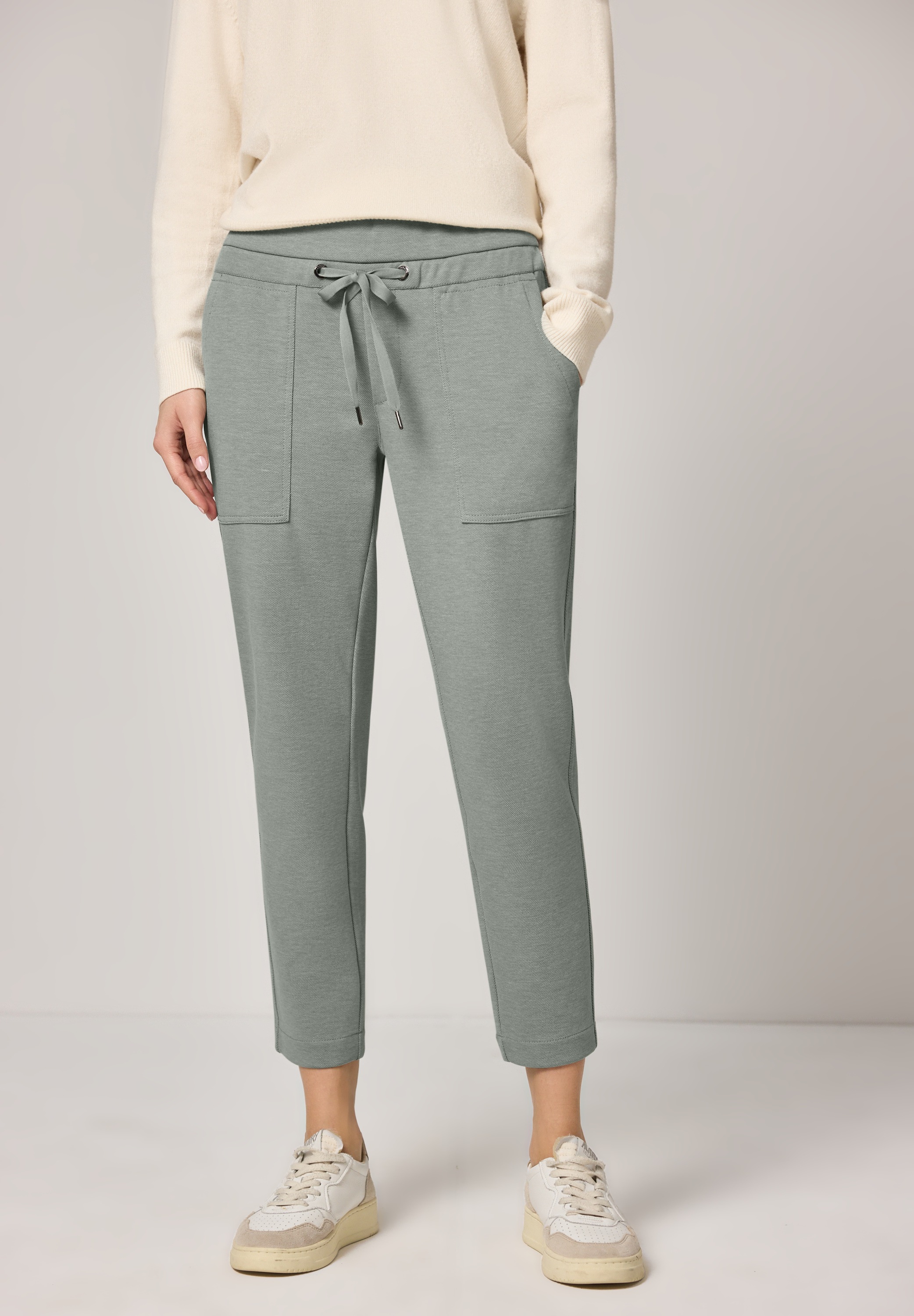 Stoffhose STREET ONE, Damen, Gr. 40, Länge 28, schwarz mint grün, Stoff, 50% Polyester, 46% Baumwolle, 4% Elasthan, unifarben, loose fit knöchelfrei, Hosen Stoffhose, im Loose Fit