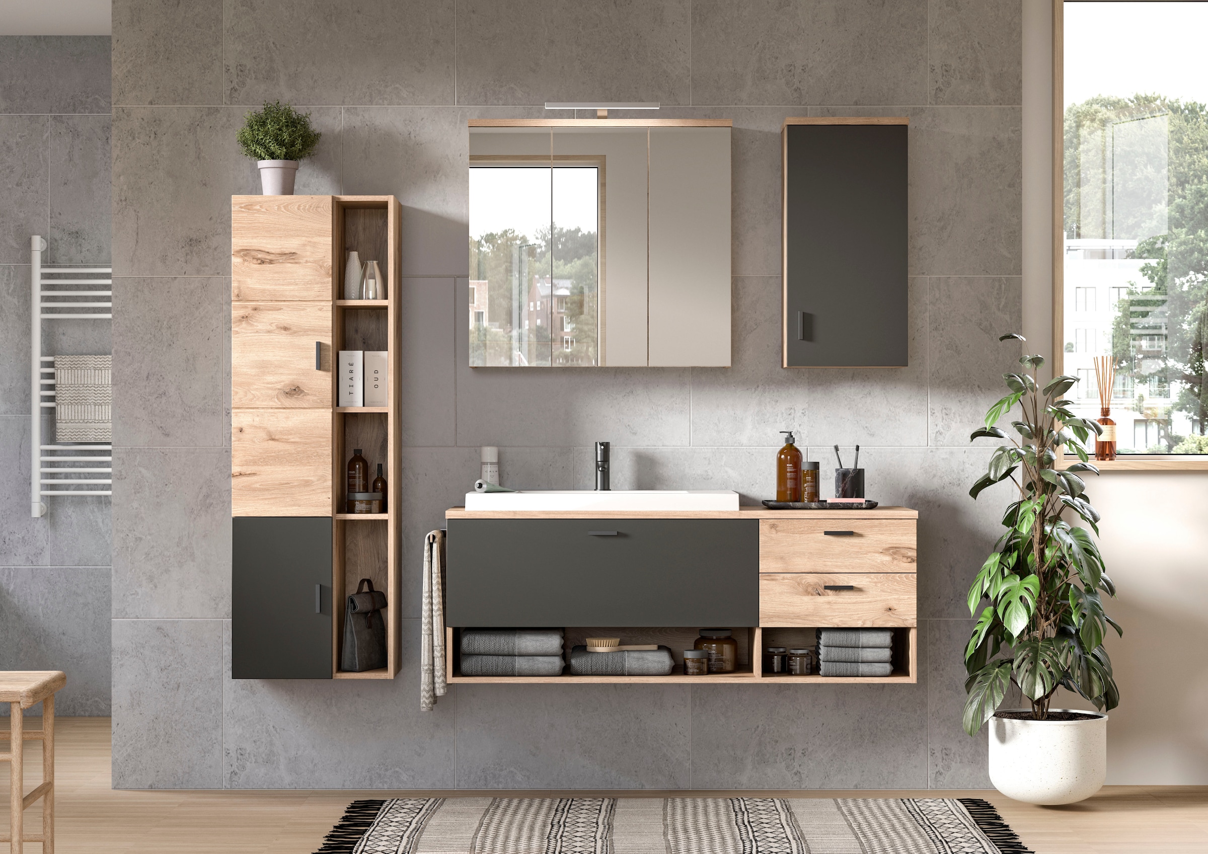 welltime Badezimmerspiegelschrank »Dolo, Breite 80 cm, 3 Spiegeltüren, 9 Fächer, 6 Einlegeböden«, (1 St.), Badmöbel, Badschrank, Schrank, Wandschrank, Bad, Badezimmer