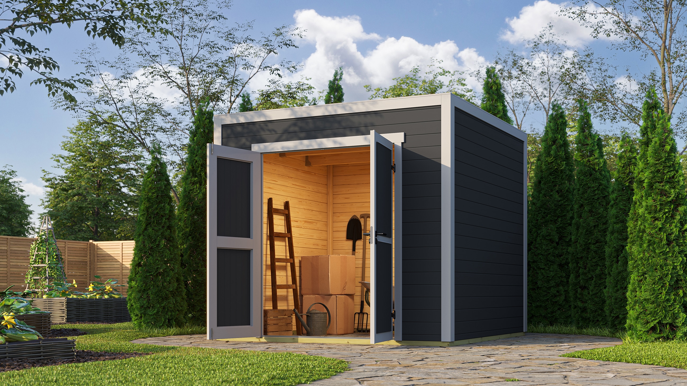 weka Gartenhaus "Batu 1,5, Flachfach, Vollholztür" 28 mm starke Blockbohlen, in verschiedenen Farben