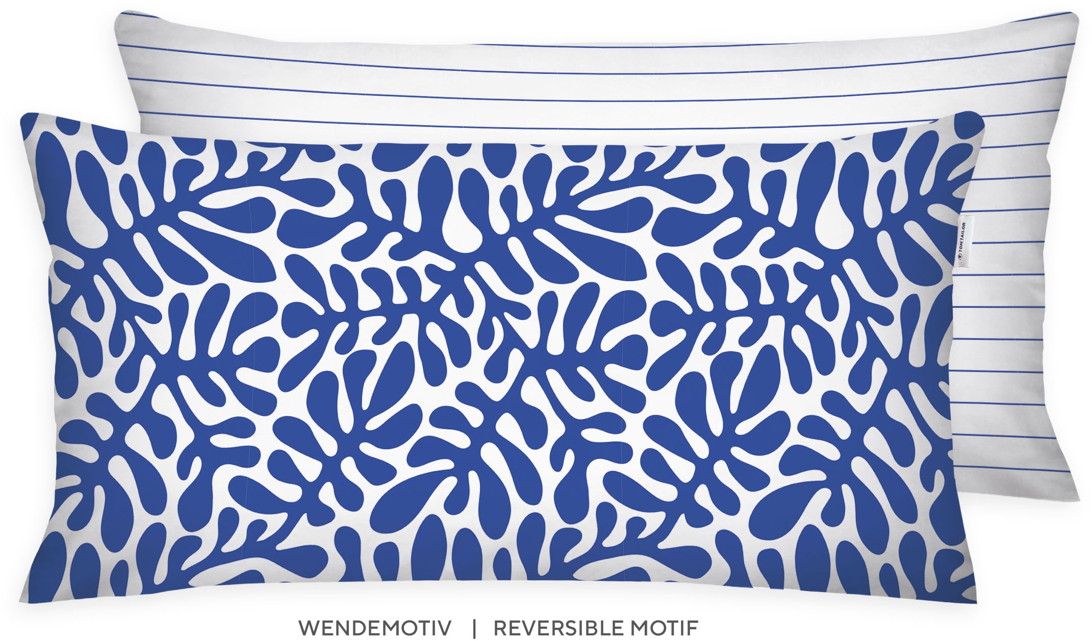 Kissenhülle TOM TAILOR HOME, B:40cm L:80cm, blau, Renforcé, Obermaterial: 100% Baumwolle, Kinderzimmer, Kissenbezüge, "new bedroom, ORGANIC LEAVES,