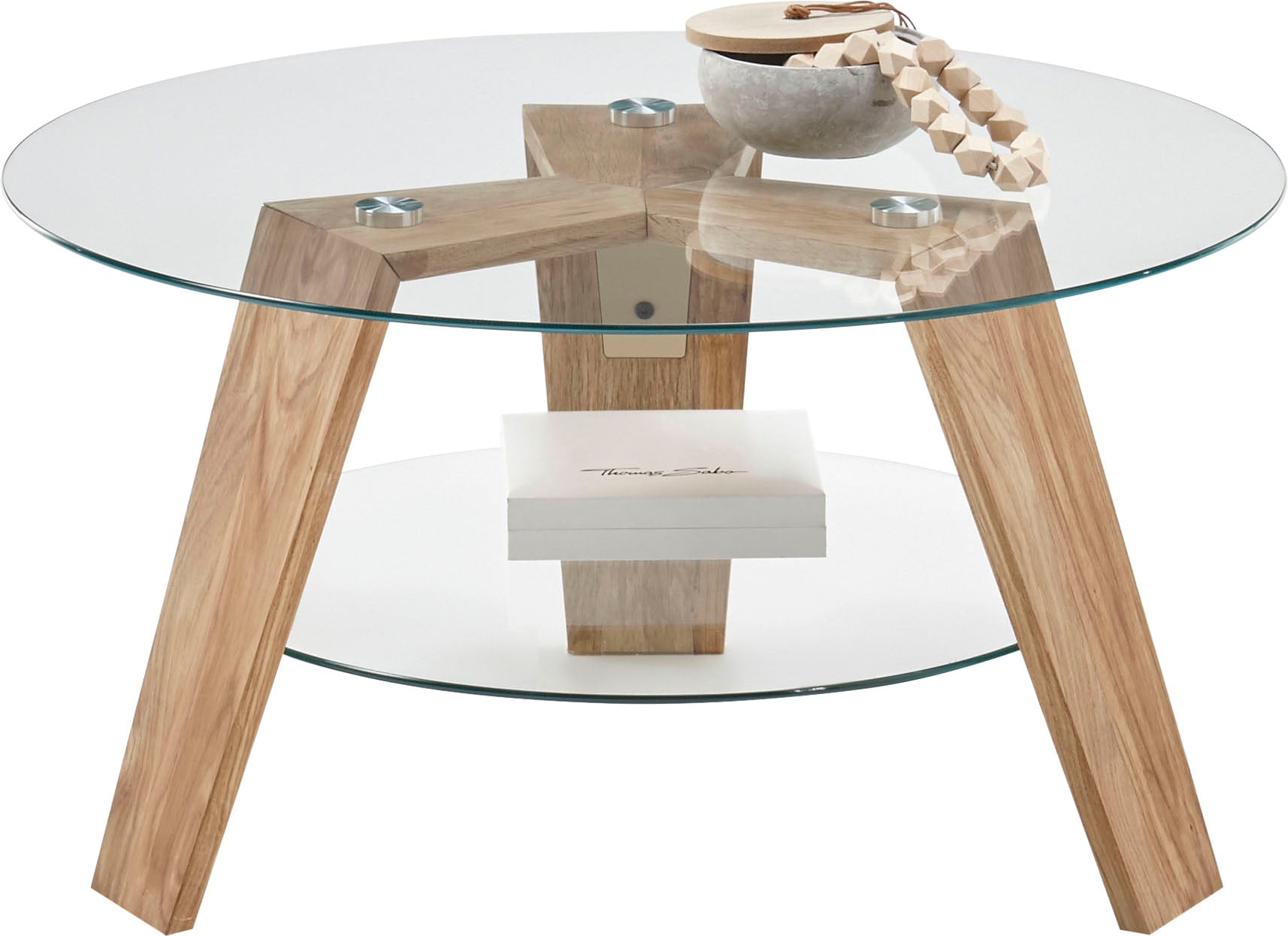 MCA furniture BAUR Massiv | Couchtisch »Lublin«, Glas 1 mit Gestell Eiche Ablageboden, kaufen