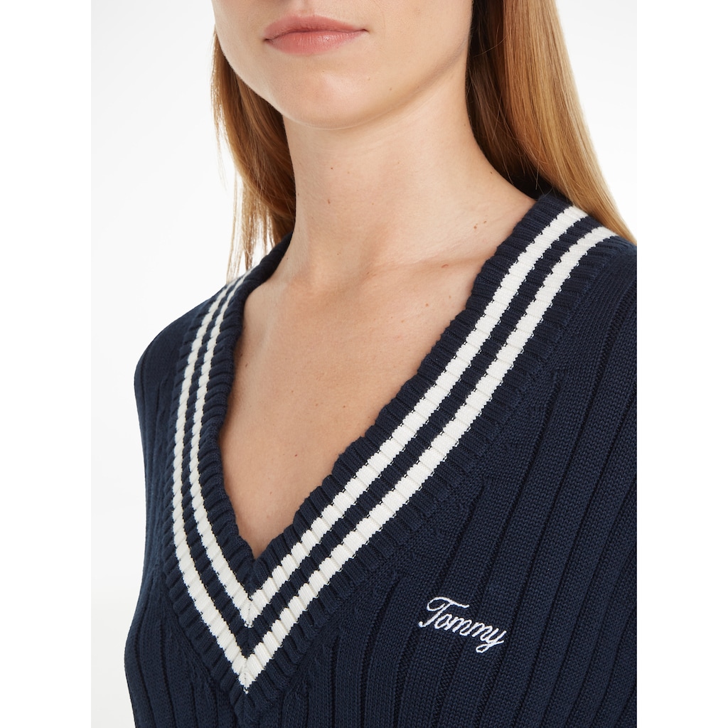 Tommy Jeans Strickpullover »TJW SCRIPT V NECK RIB SWEATER«