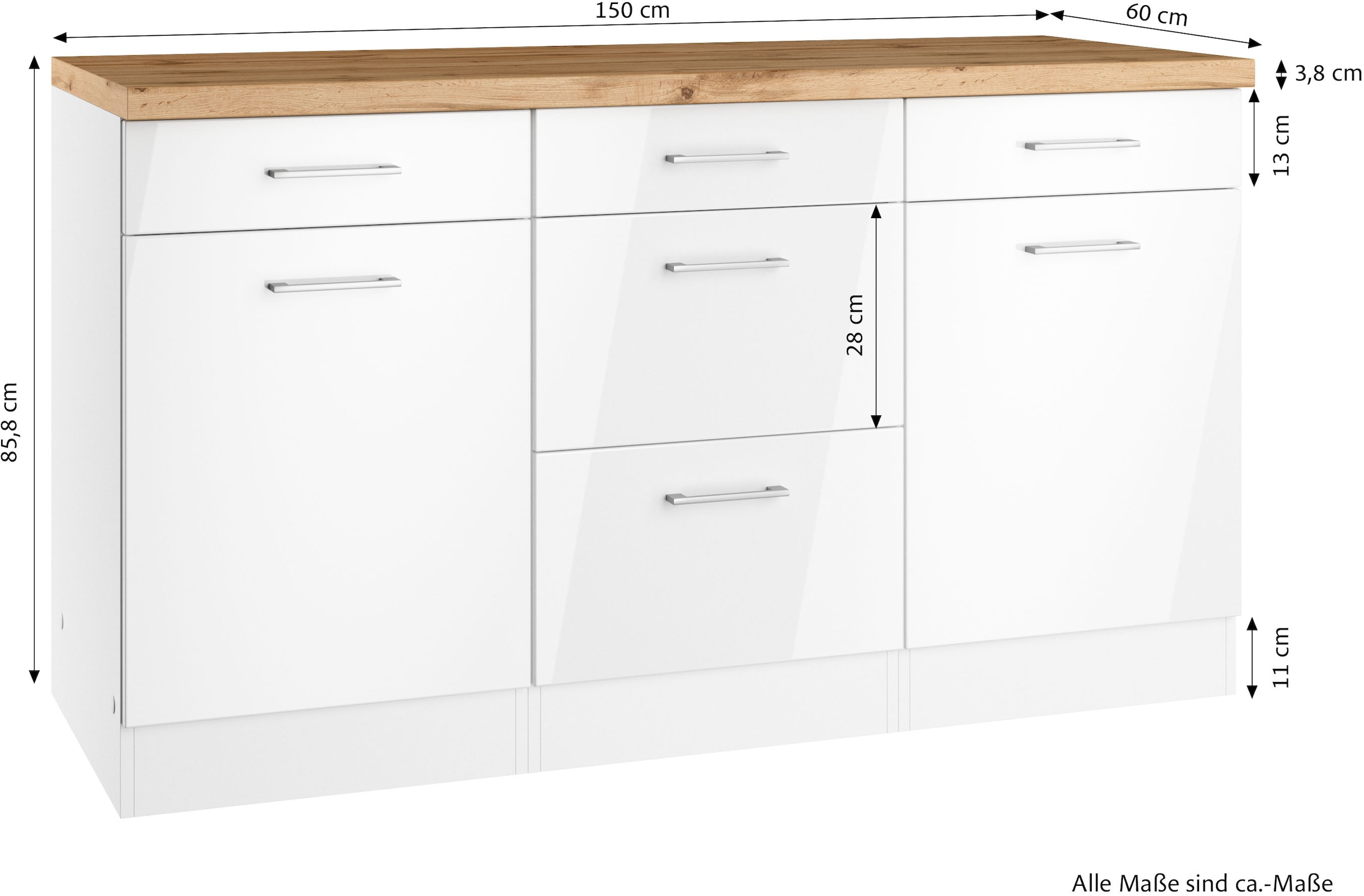 KOCHSTATION Unterschrank »KS-Milan«, HELD Möbel, Unterschrank 150 cm, matte oder hochglänzende Fronten