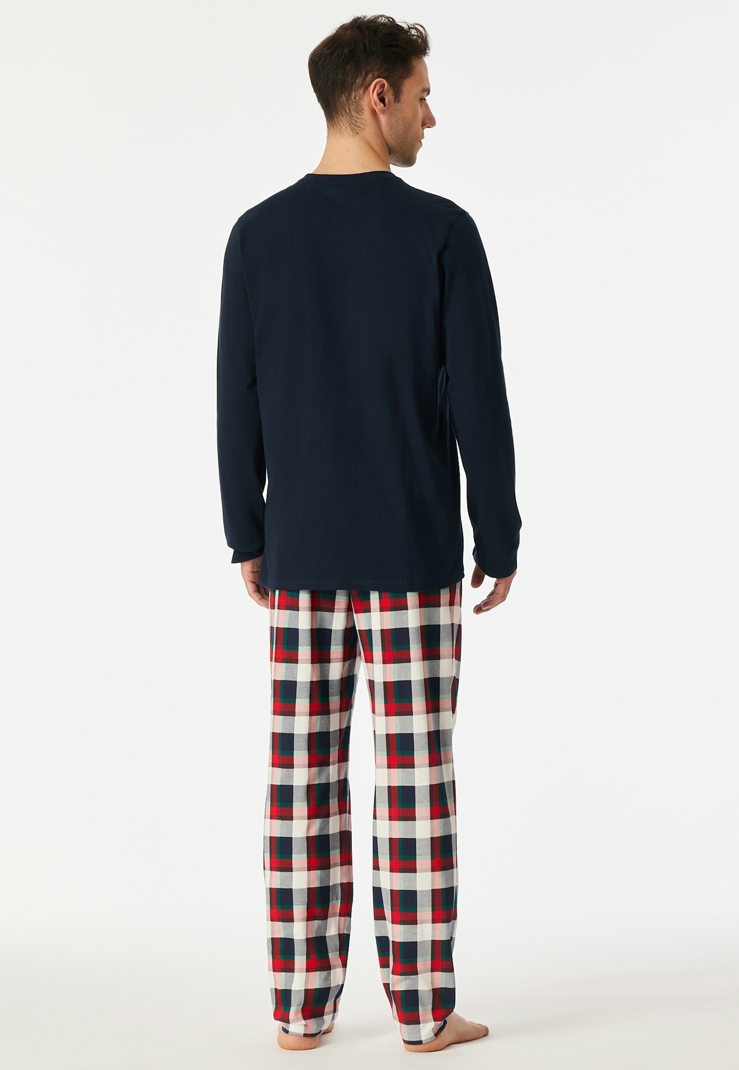 Thumbnail - Schiesser Schlafanzug "Family" Rundhalsausschnitt mit Knopfleiste, Brusttasche, Langarm, Hose kariert