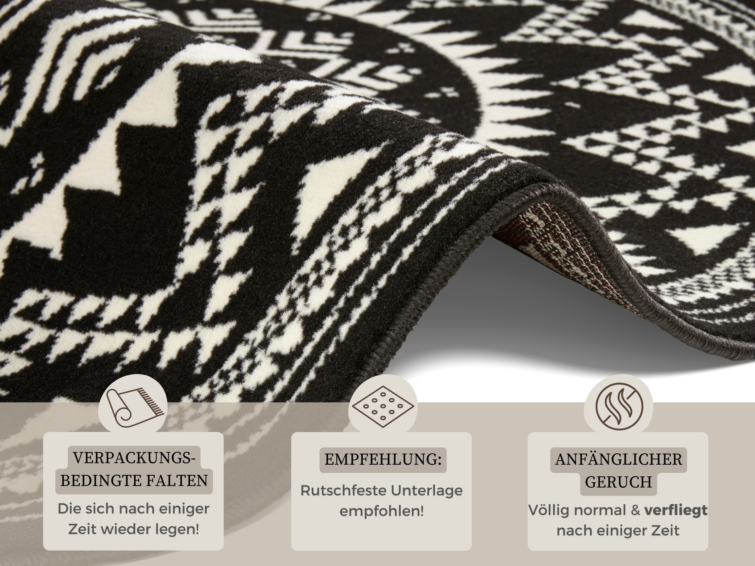 Teppich HANSE HOME "Valencia" Gr. 10, schwarz (schwarz, creme), H:9mm Ø:200cm, Kunstfaser, Teppiche, Teppich, Kurzflor, Modern, Vintage, Mandala, Wohnzimmer, Kinderzimmer, Flur 3