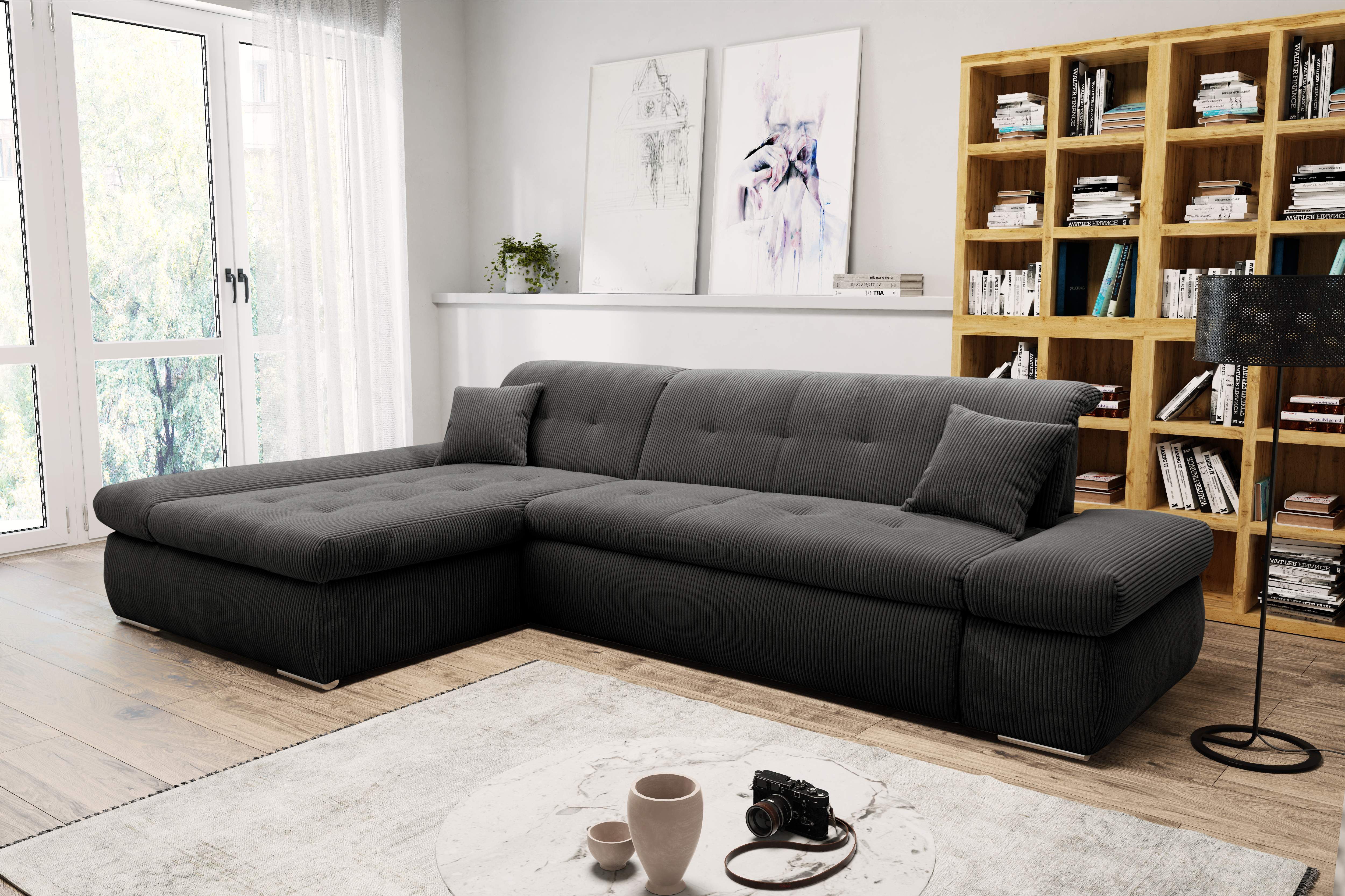 DOMO collection Ecksofa "MORIC 300x172 cm, XXL-Sofa mit viel Platz, L-Form, auch in Cord" wahlweise mit Bettfunktion und Armteilverstellung, Cord