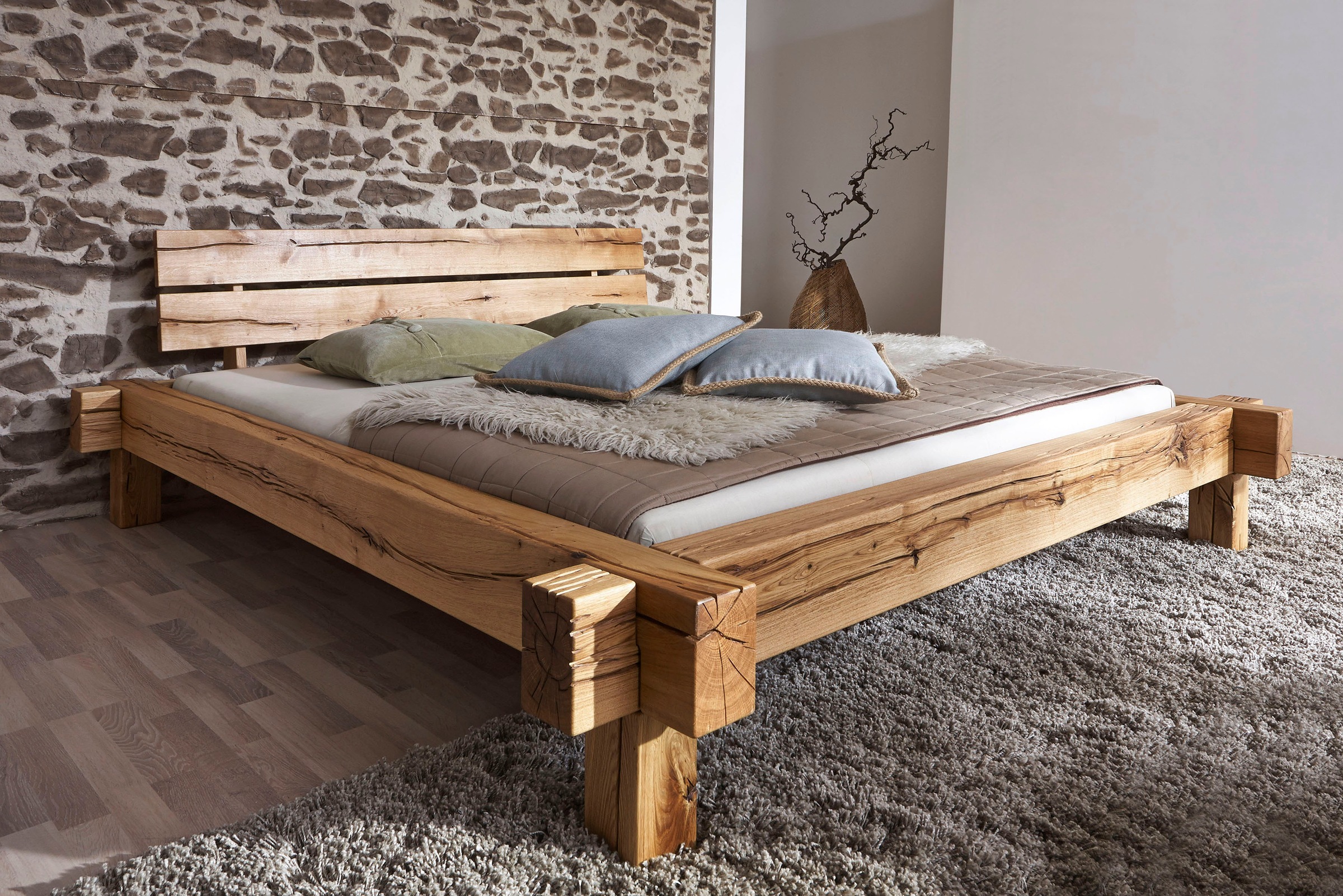 Massivholzbett, (Set), wahlweise mit Bettkasten, aus massivem