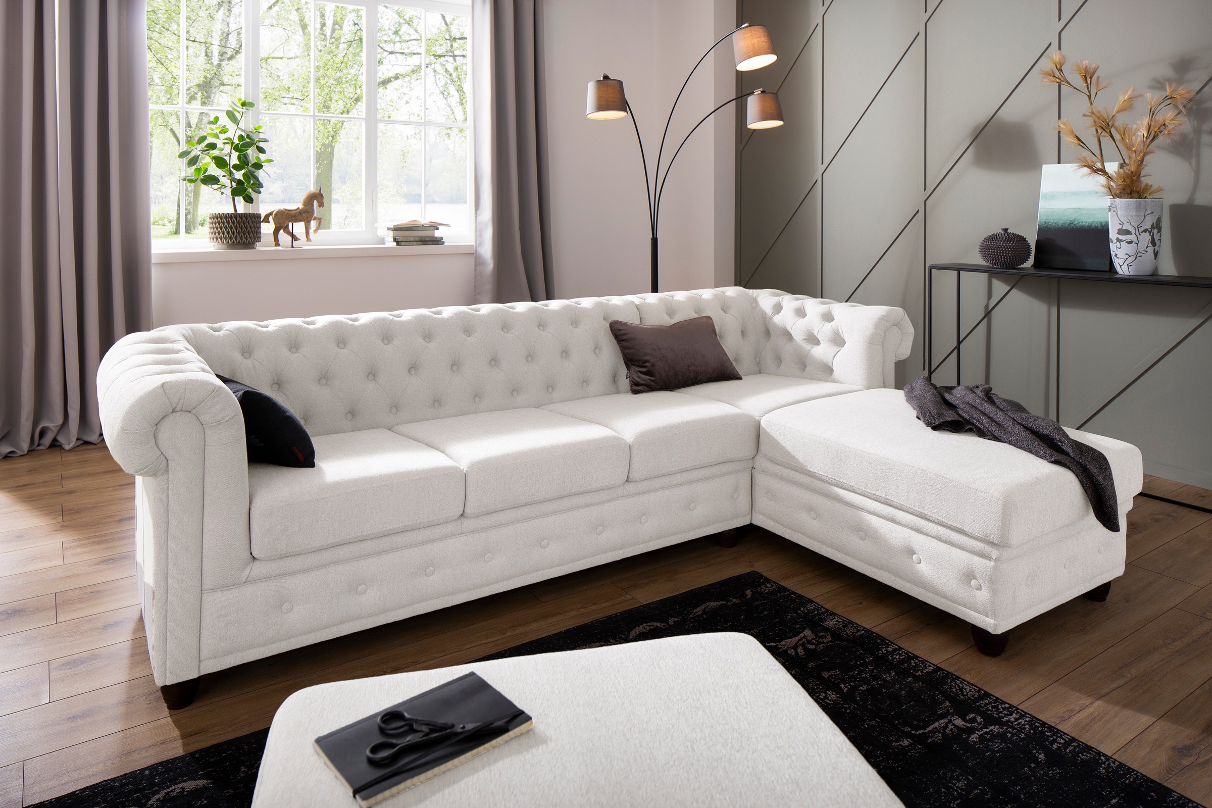 Home affaire Chesterfield-Sofa »New Castle L-Form«, hochwertige Knopfheftung in Chesterfield-Design, B/T/H: 255(171/72)