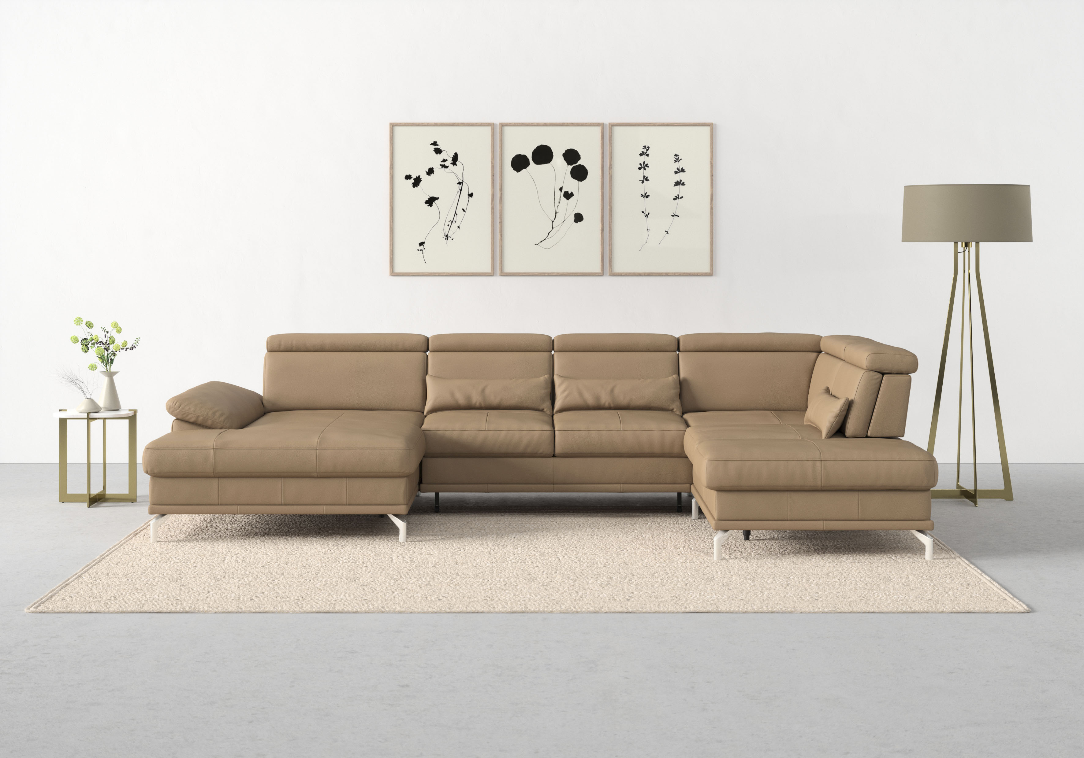 sit&more Wohnlandschaft "Cabrio U-Form, B: 359 cm, mit Sitztiefen-, Arm- & Kopfteilverstellung" 3 Nierenkissen, Federkern, mit Schlaffunktion und Stauraum