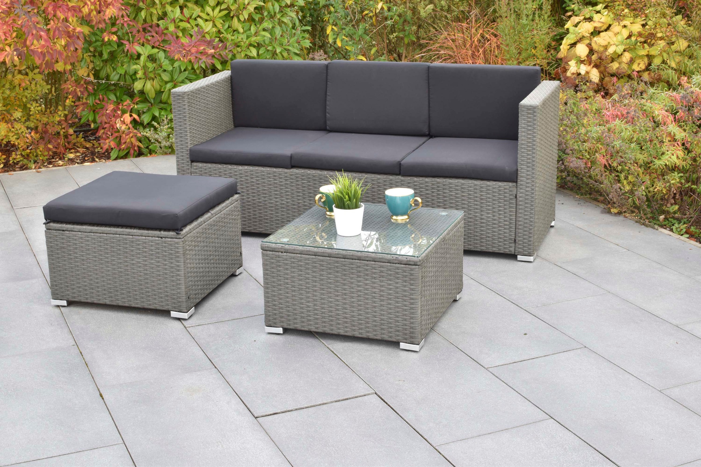 MERXX Gartenlounge-Set »Malta« Set, 10 tlg. inkl. 1 Bank, 1 Hocker, 7 Auflagen, 1 Tisch