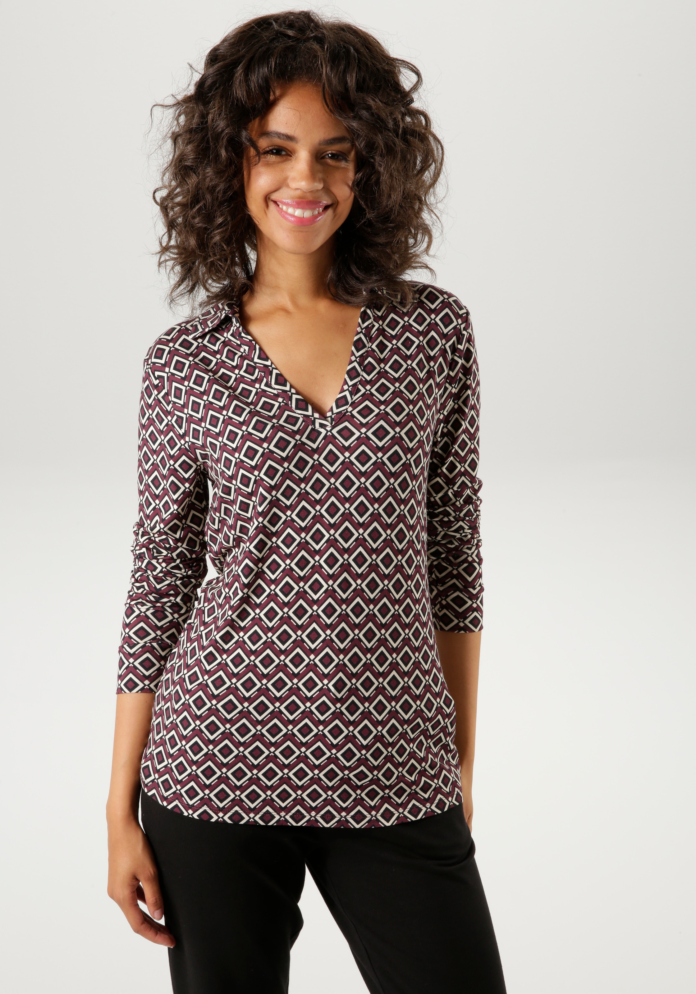 Aniston CASUAL Shirtbluse, mit trendfarbenem Retro-Muster - NEUE KOLLEKTION