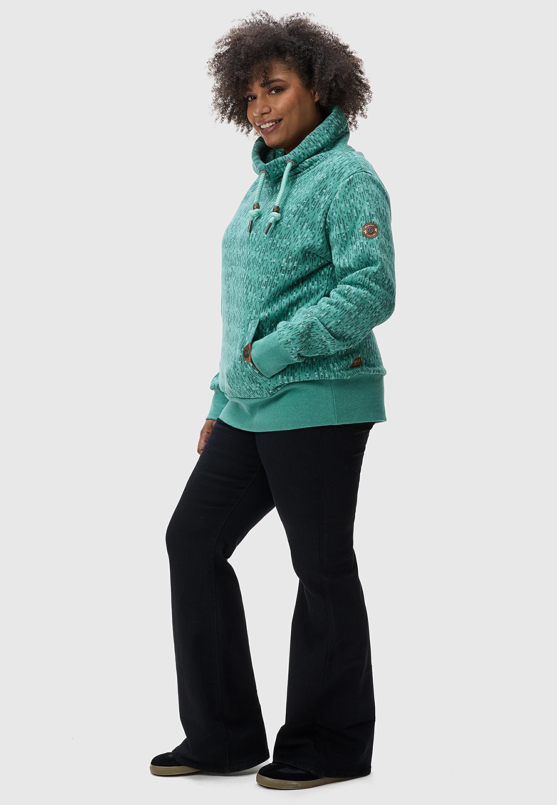 Ragwear Rollkragenpullover »Rylie Print Plus«, modischer Damen Kapuzensweater mit Kordeln