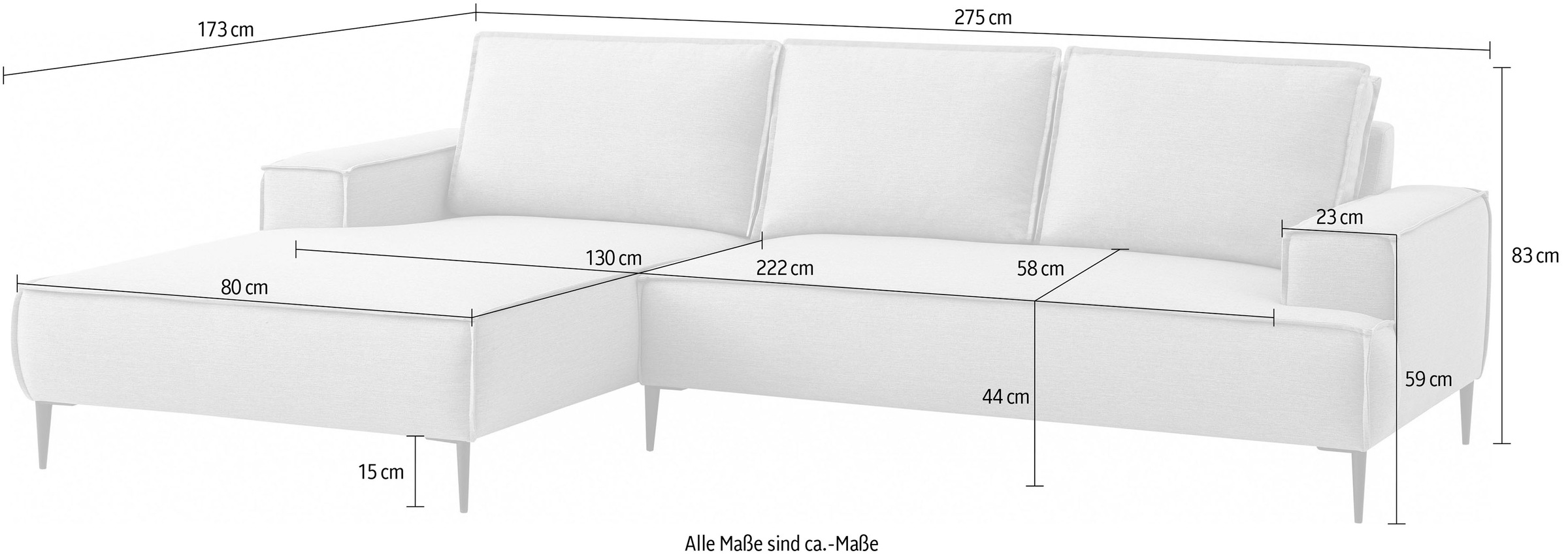 andas Ecksofa »TVINNU, L-Form in Cord, Sofa«, wahlweise Recamiere rechts/links, schwarze Füße, bequemer Sitzkomfort