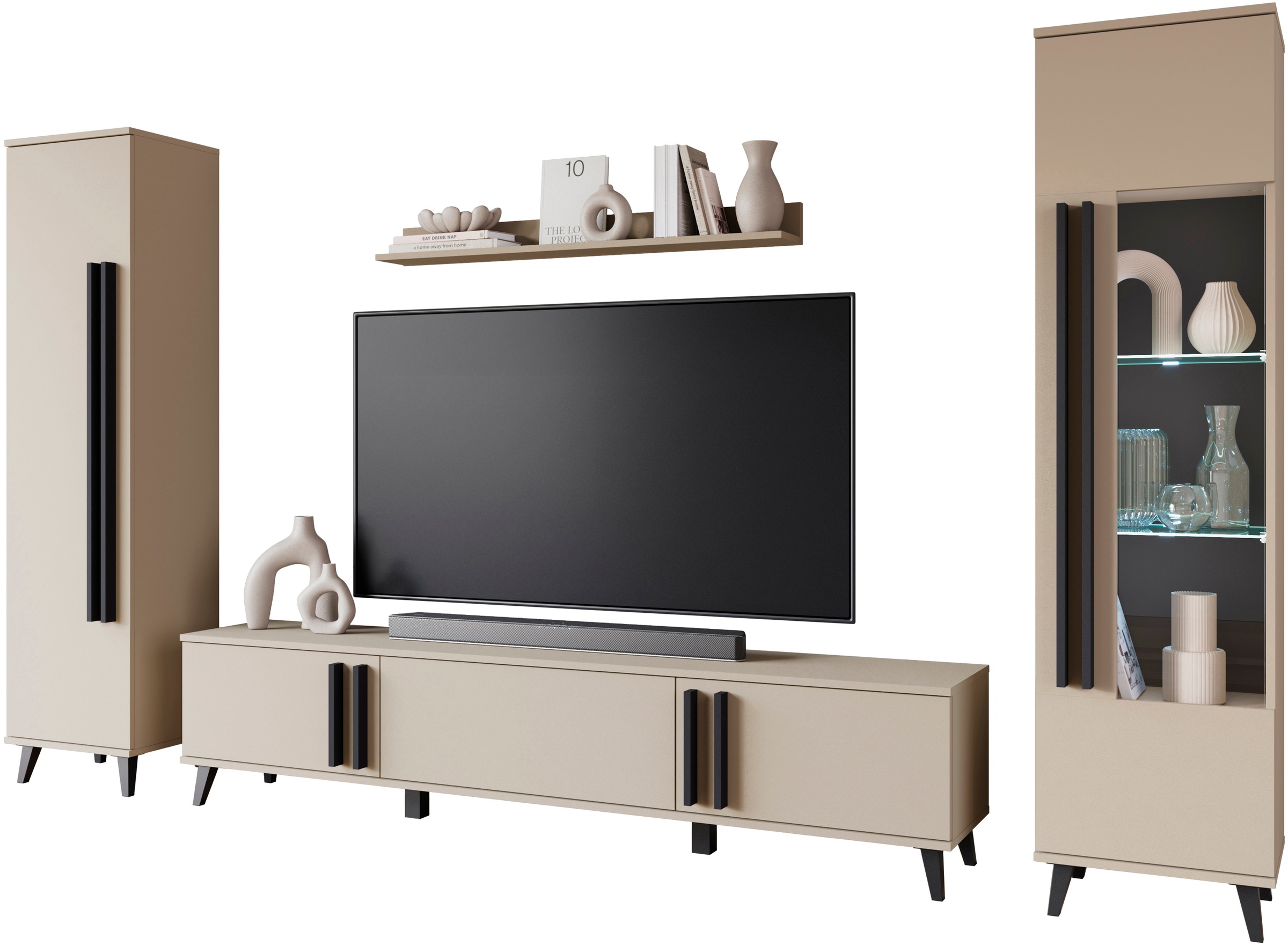 INOSIGN Wohnwand "Helsinki, Modernes Set mit verglaster Vitrine", (Komplett günstig online kaufen