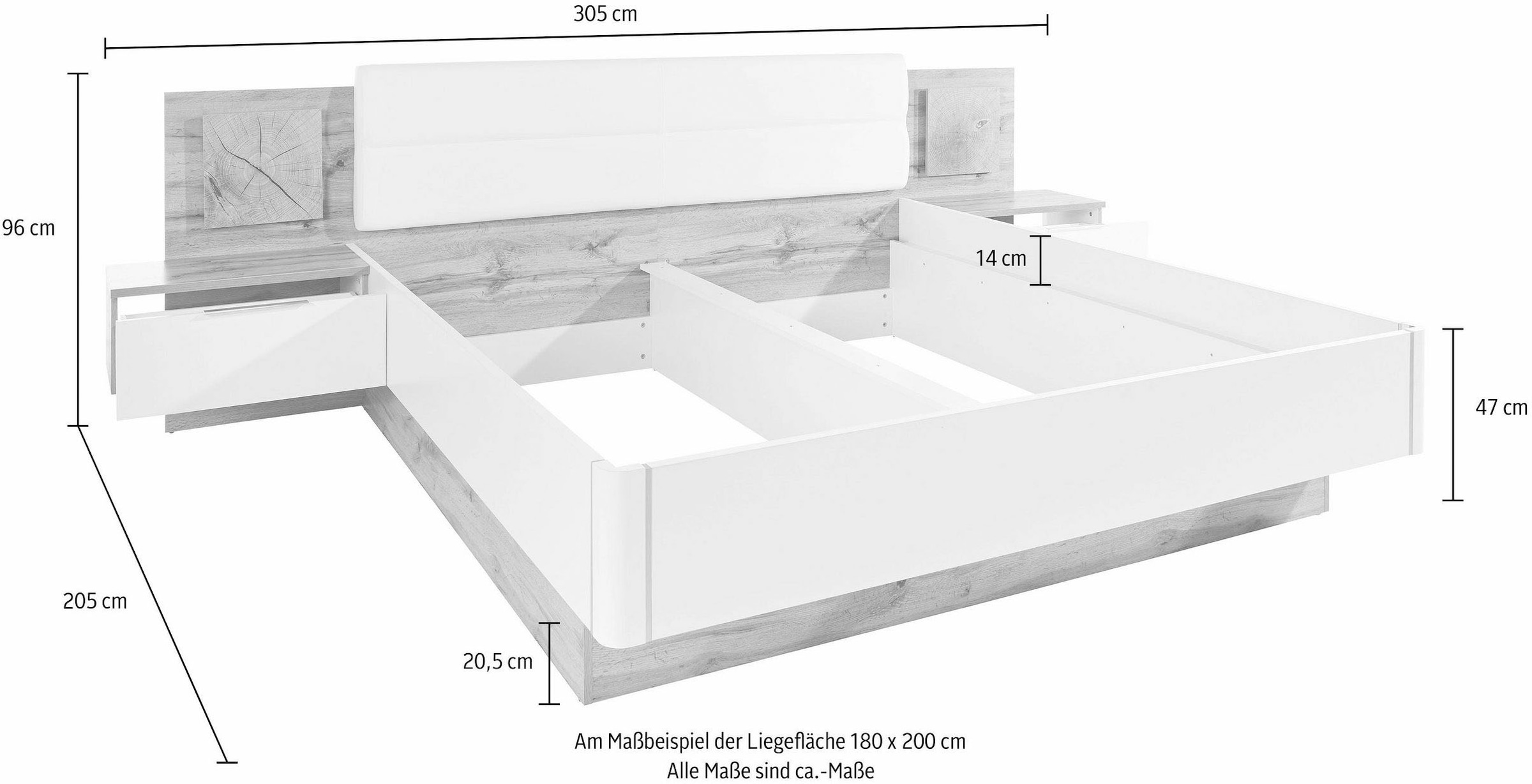 Schlafkontor Bettanlage »Capri«, mit 2 Nachttischen und integrierter LED-Beleuchtung