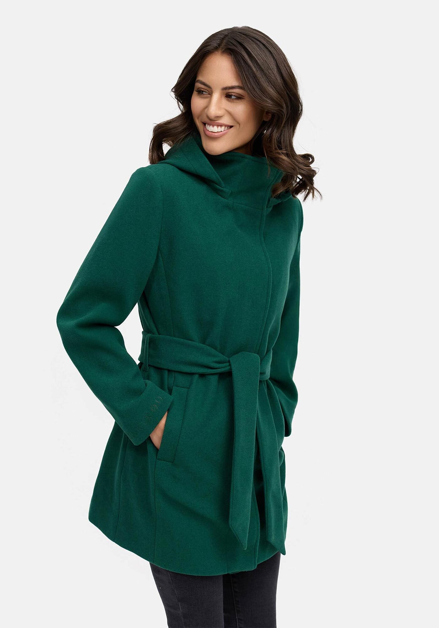 Marikoo Kurzmantel »Katalinaa«, Eleganter Wickel Mantel mit Taillengürtel und Oversized Hood Kapuze